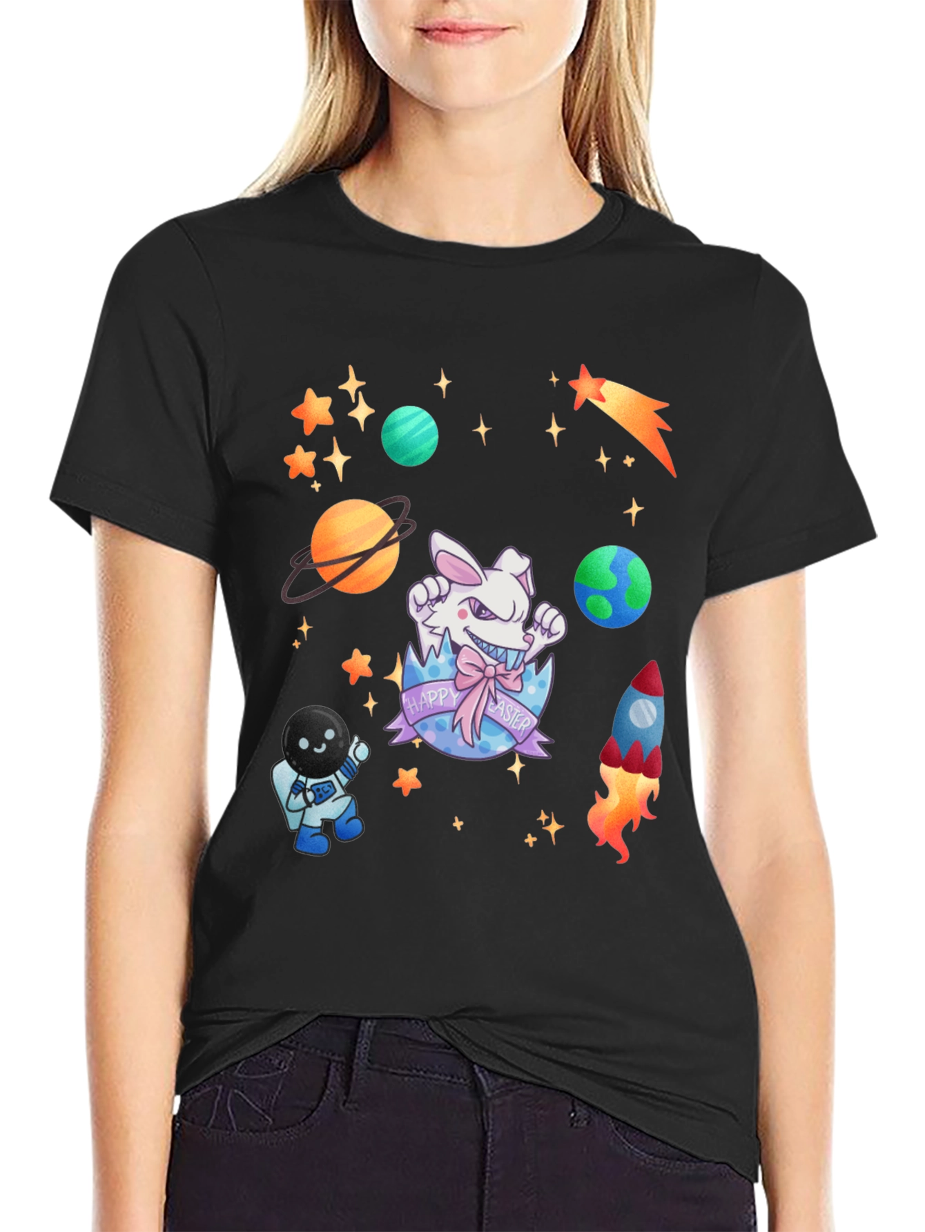 Space Easter Black T-Shirt