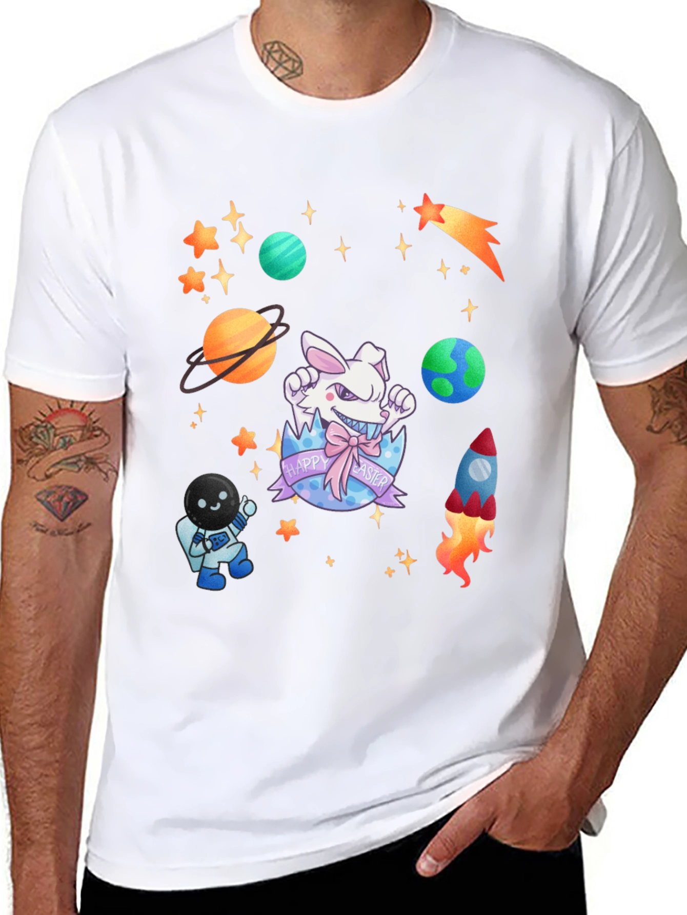Space Easter Black T-Shirt