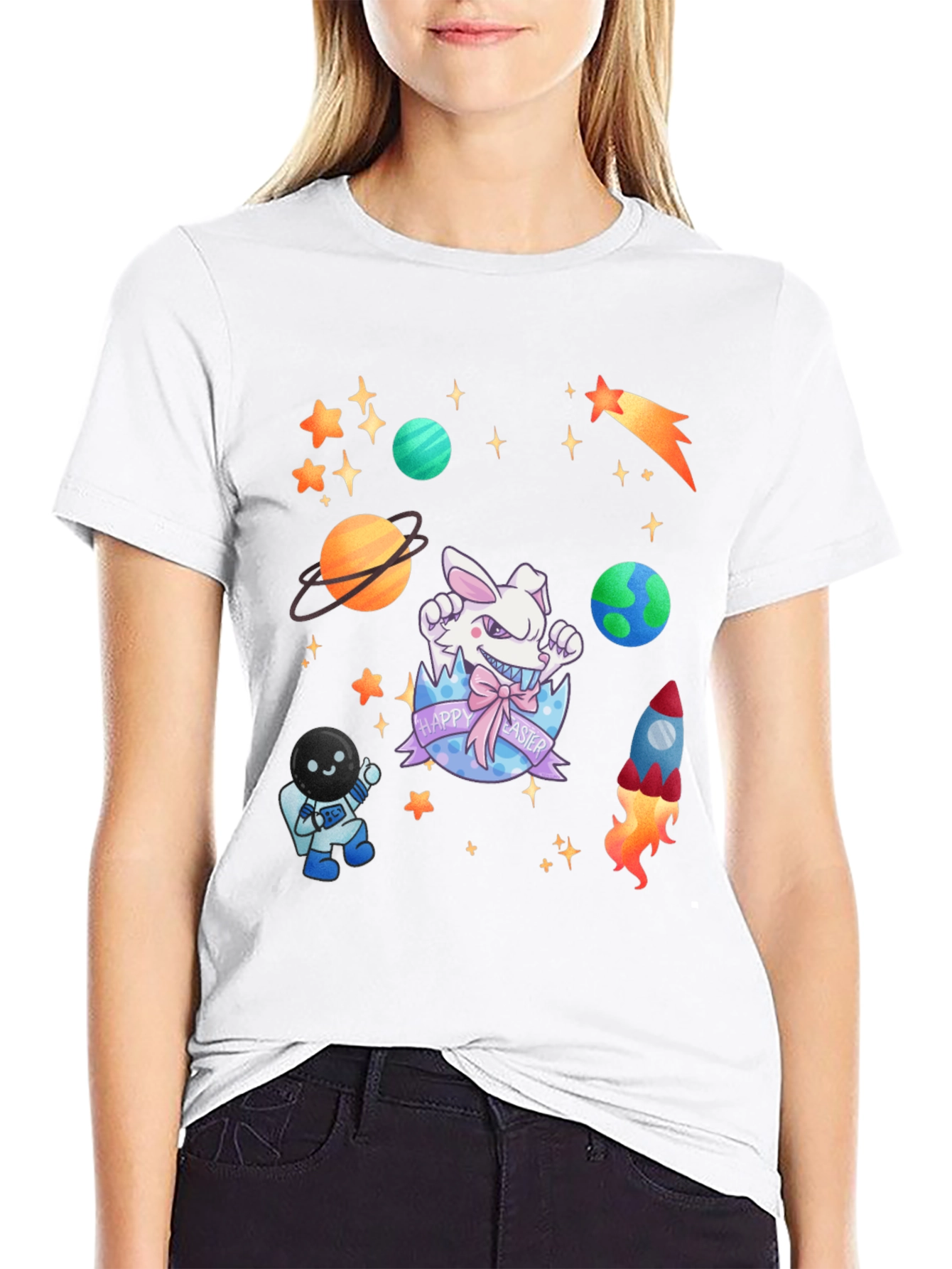 Space Easter Black T-Shirt