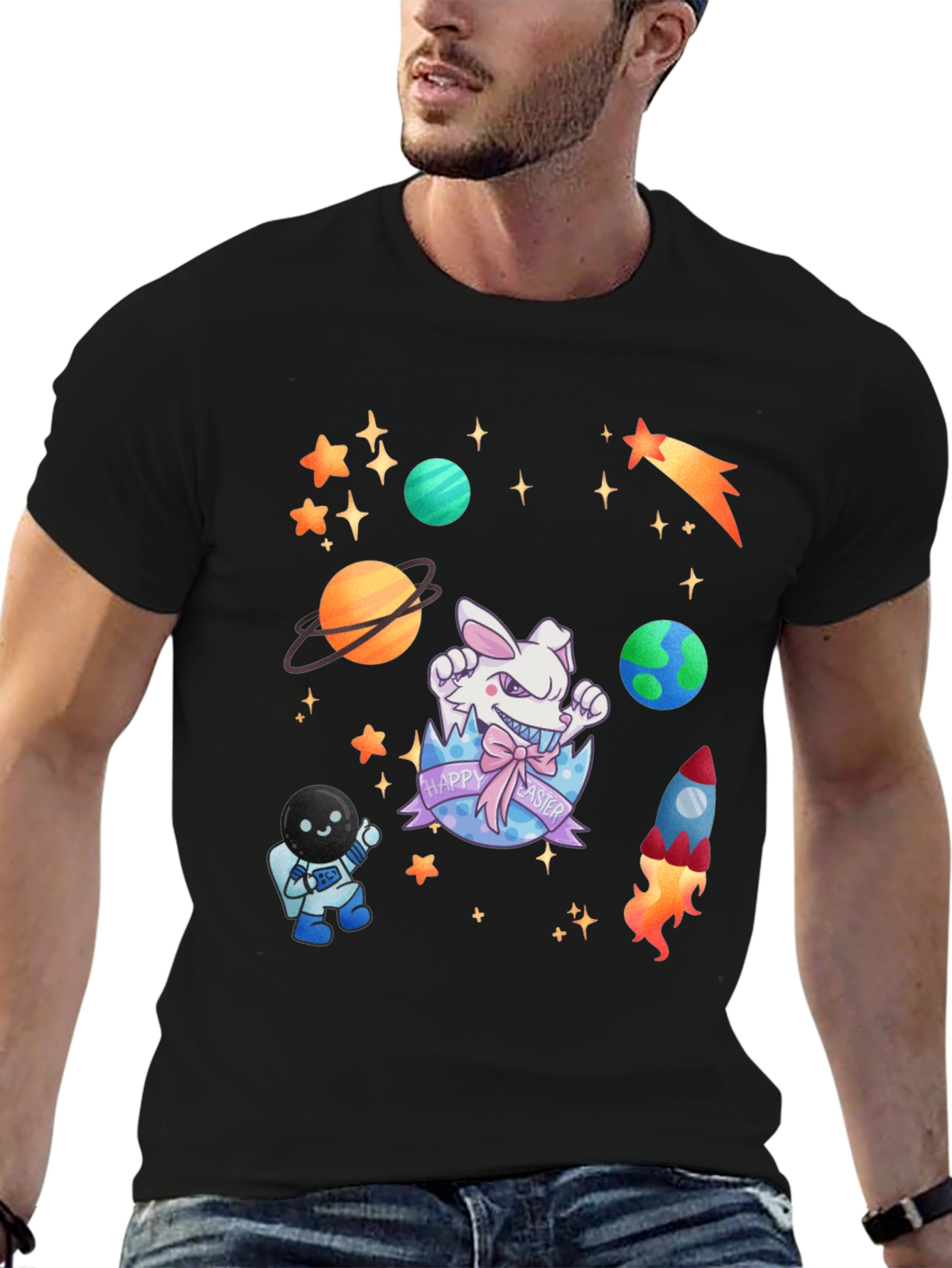 Space Easter Black T-Shirt