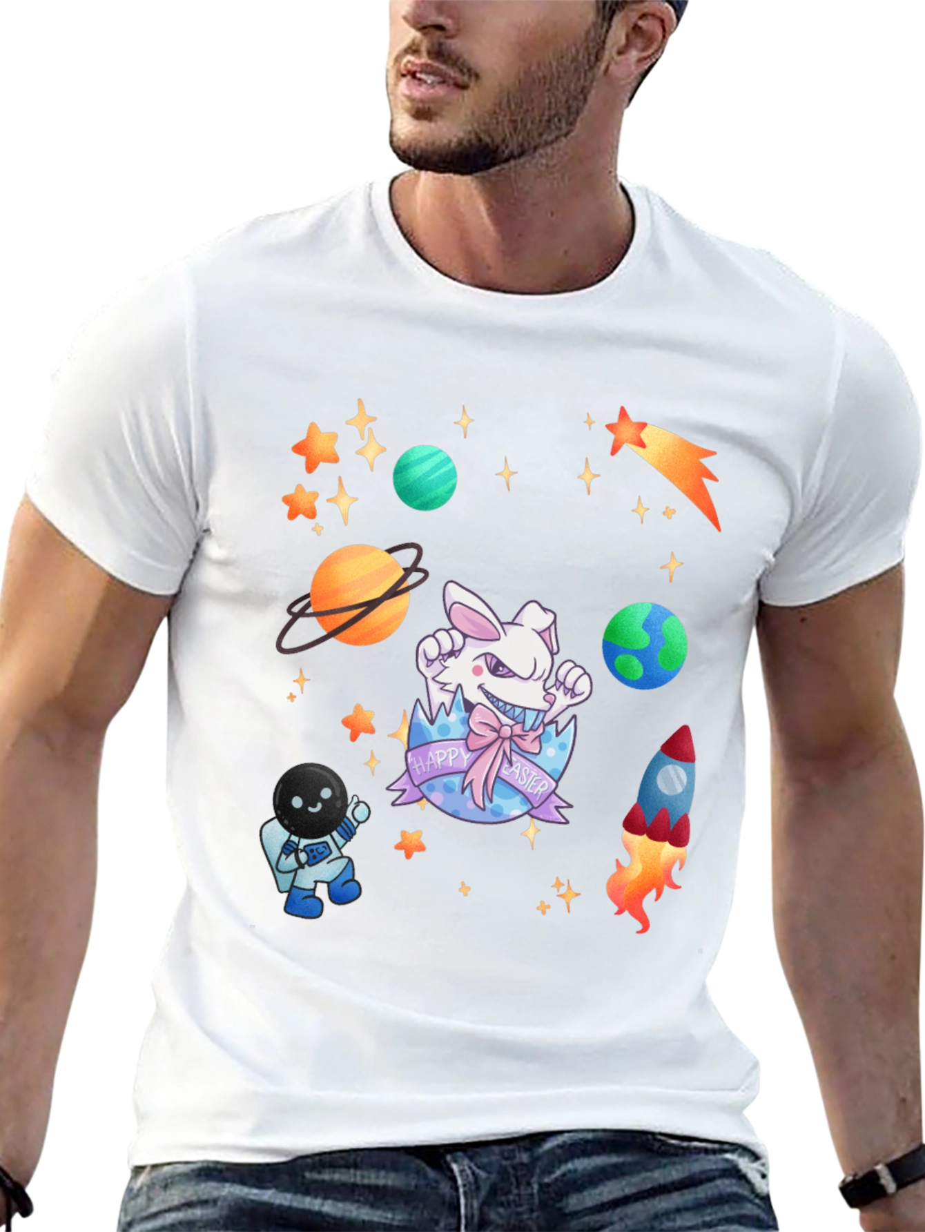 Space Easter Black T-Shirt