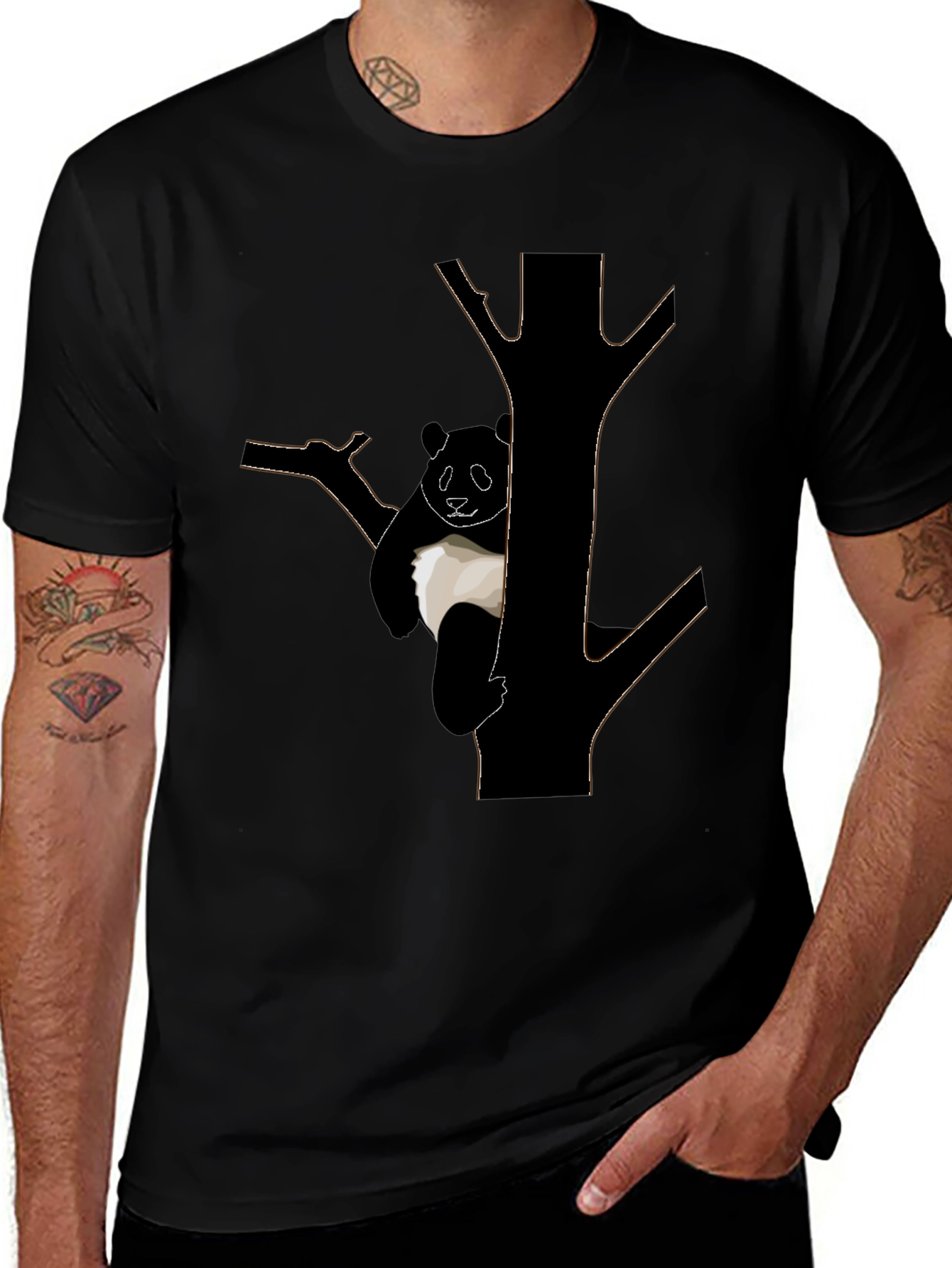 Panda Tree Graphic T-Shirt - Black Cotton Tee