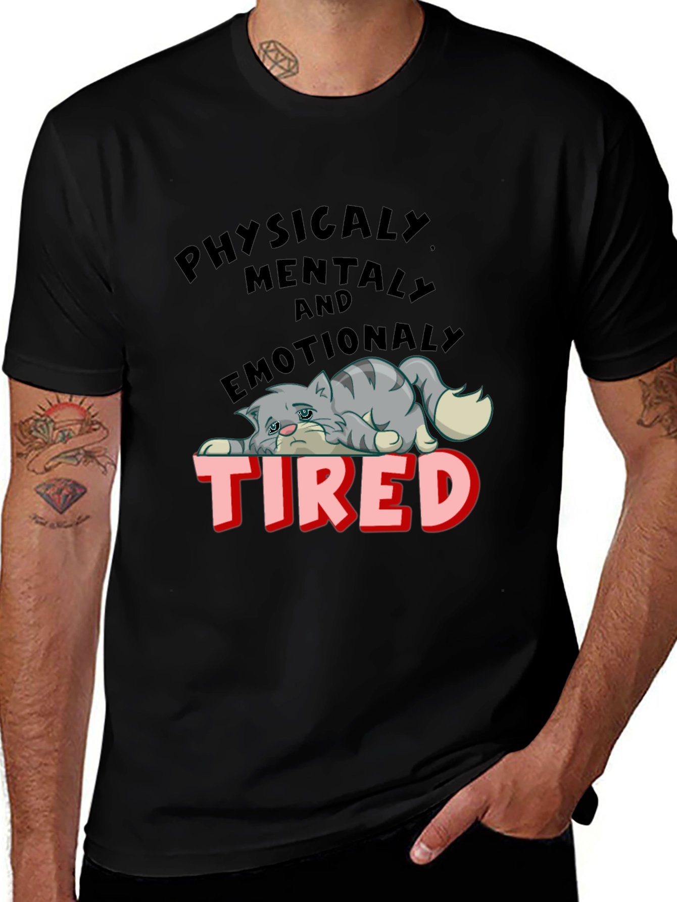 Emotionally Tired Cat Graphic Tee
