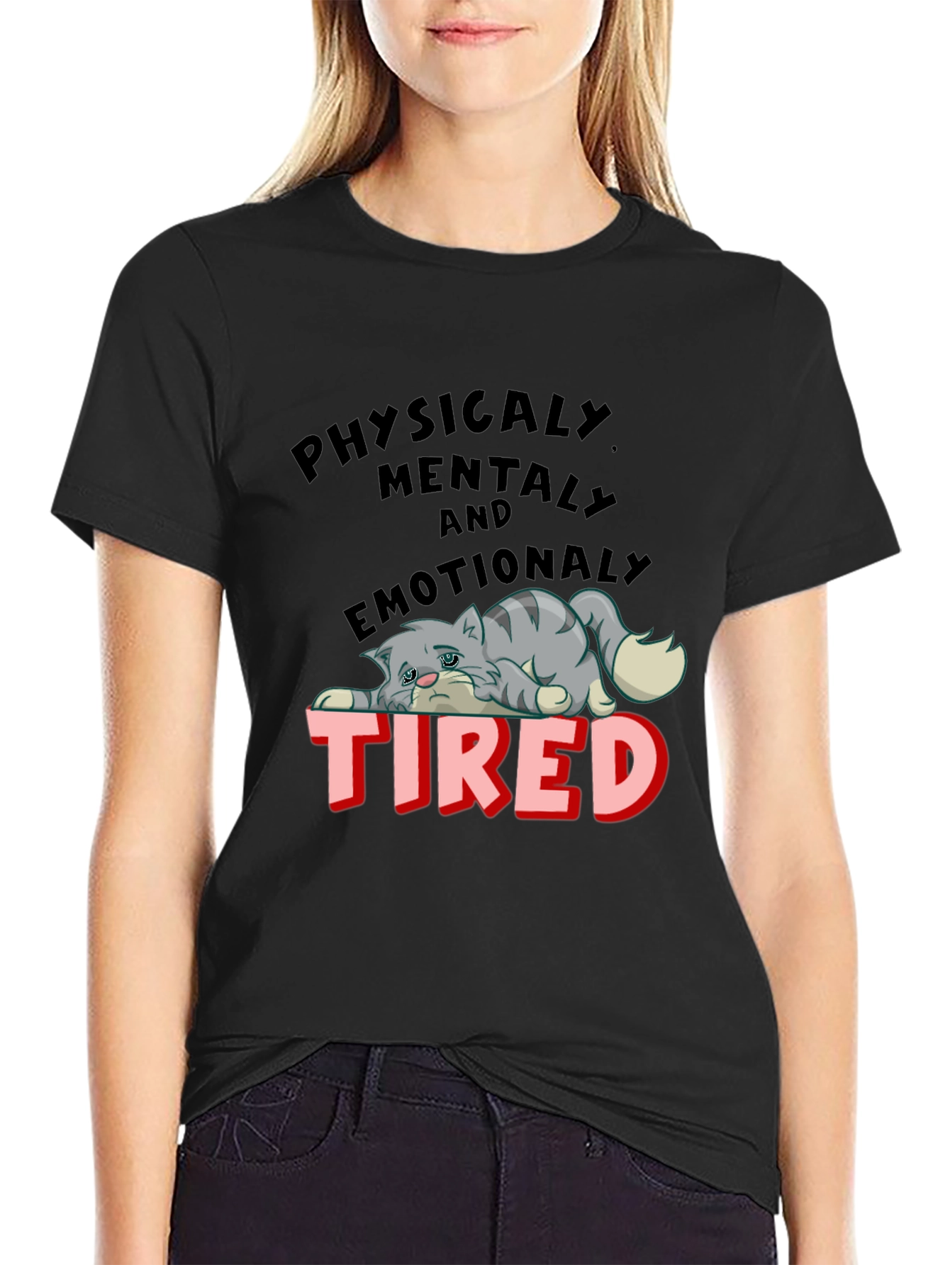 Emotionally Tired Cat Graphic Tee