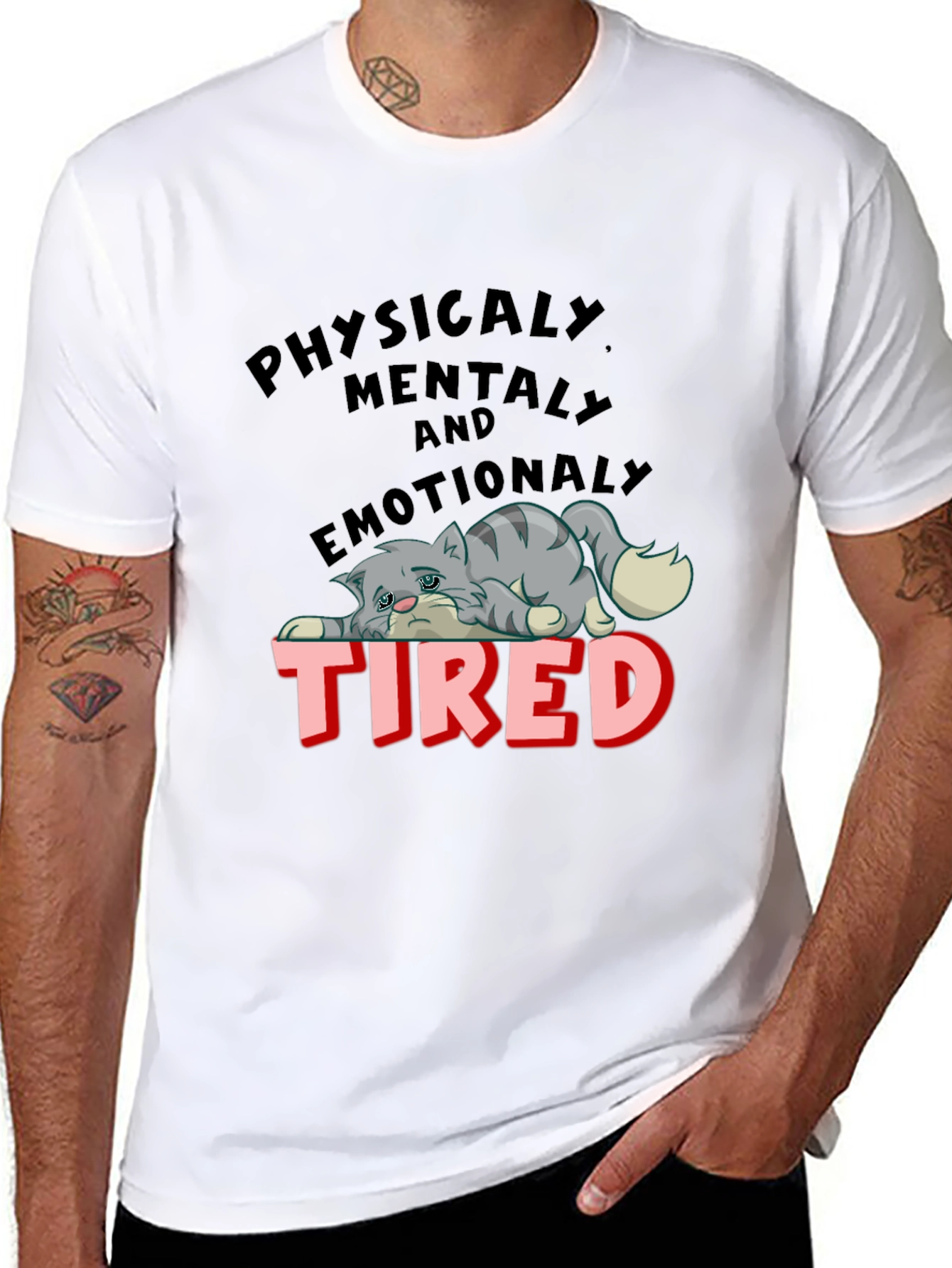 Emotionally Tired Cat Graphic Tee