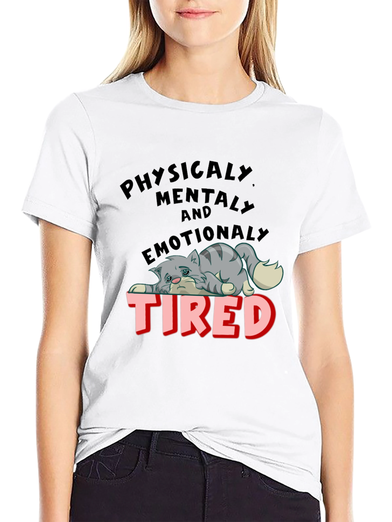 Emotionally Tired Cat Graphic Tee