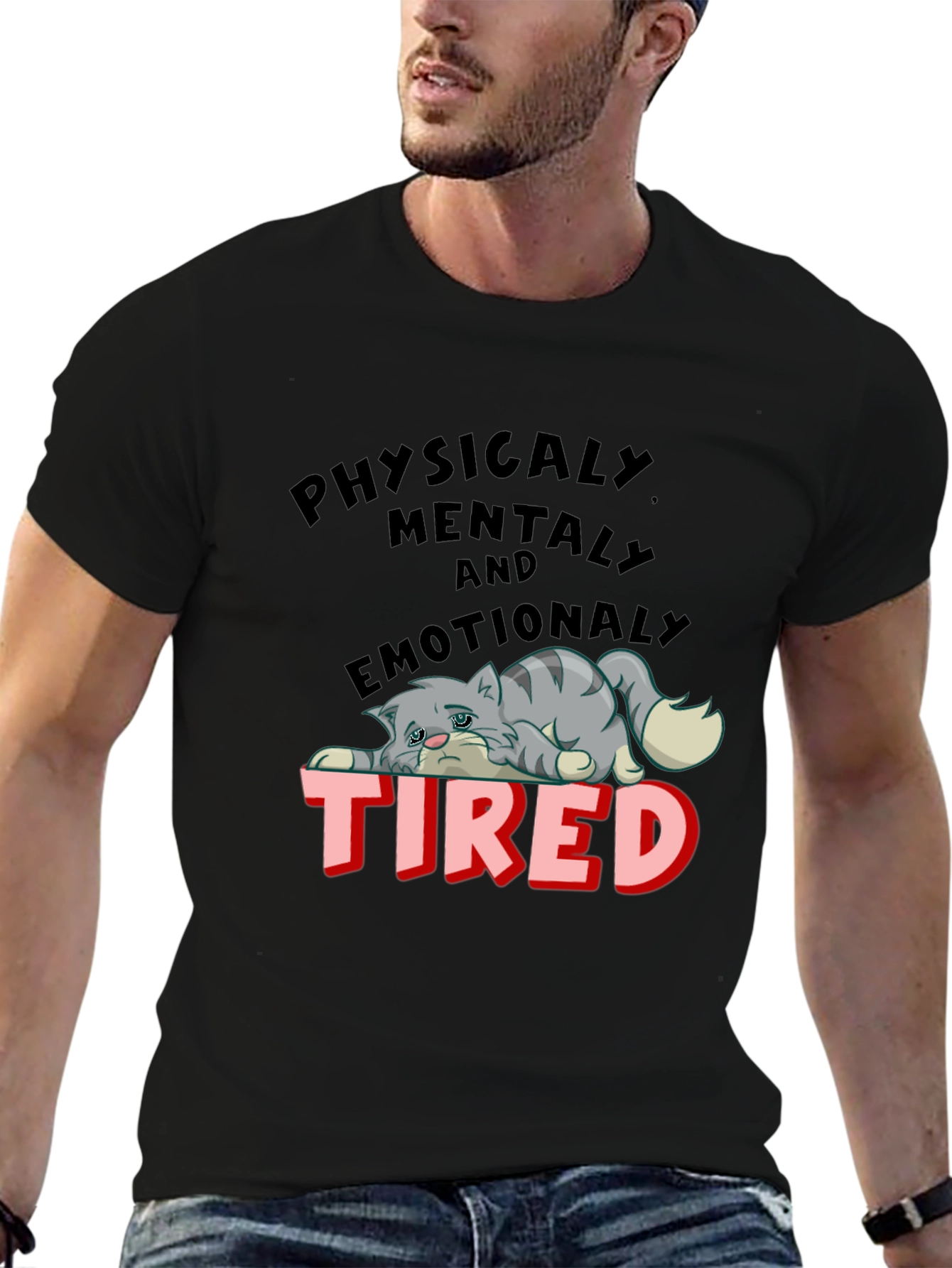 Emotionally Tired Cat Graphic Tee