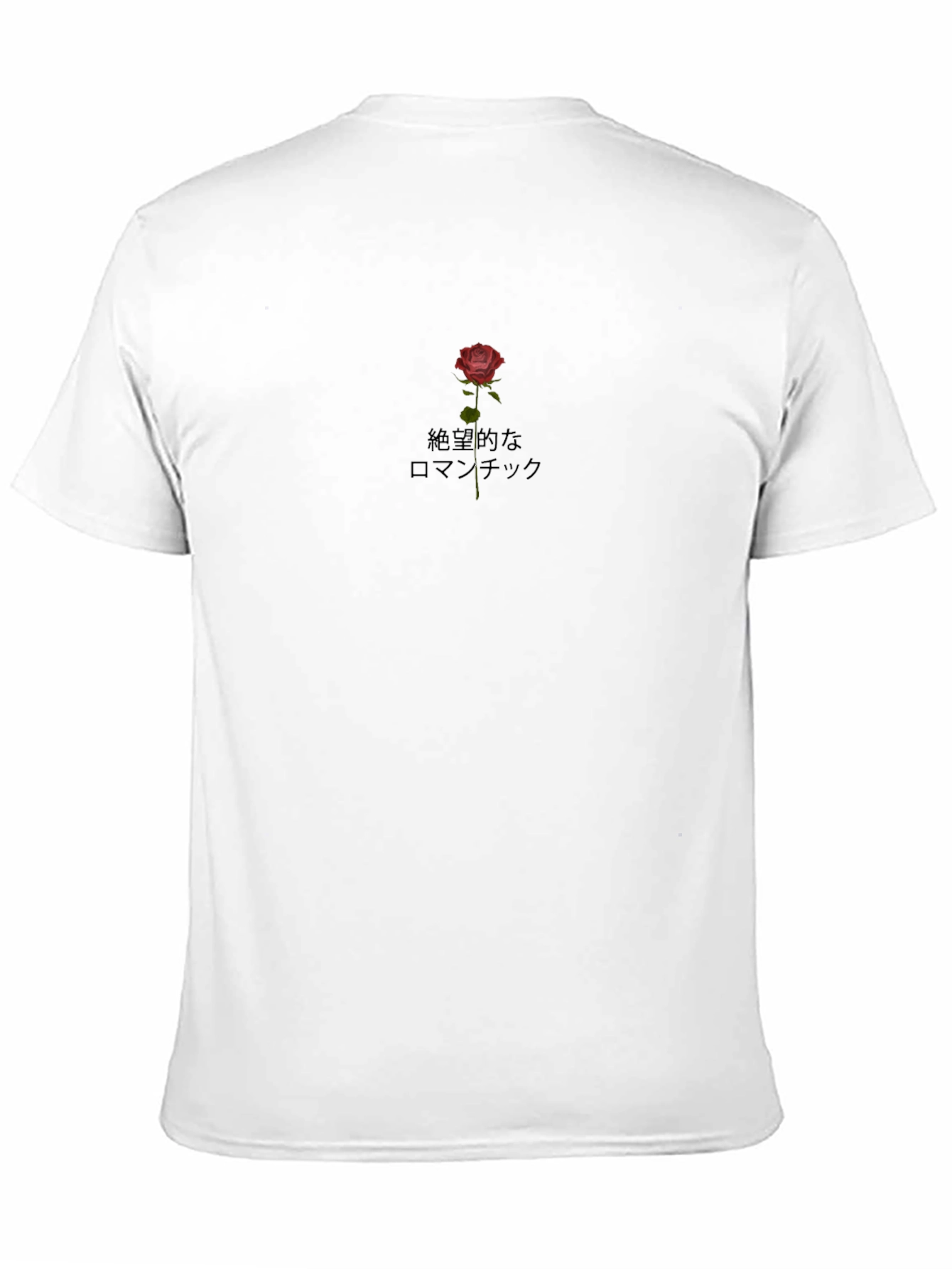 Black Tee with Rose & Japanese Text Design