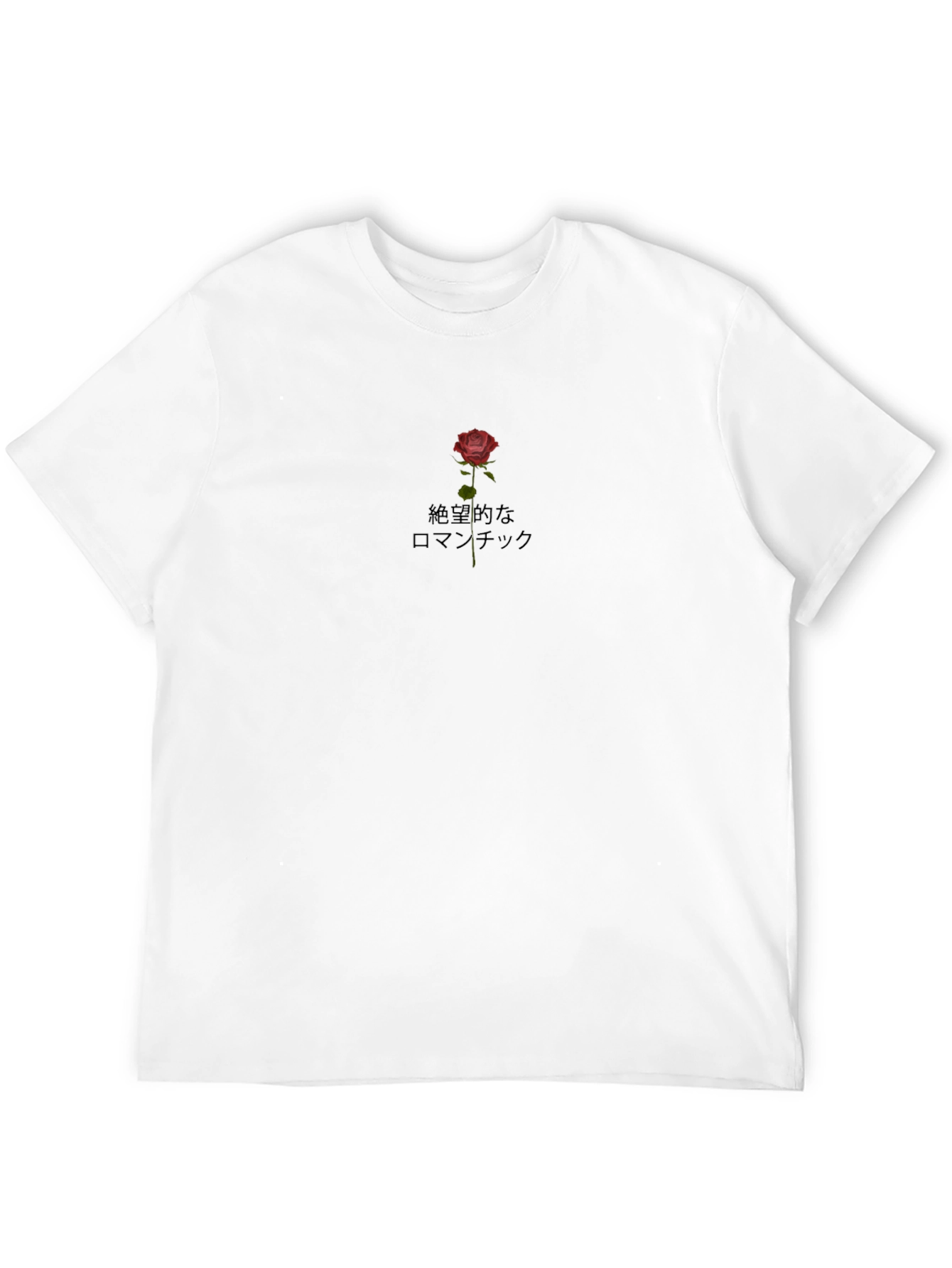 Black Tee with Rose & Japanese Text Design