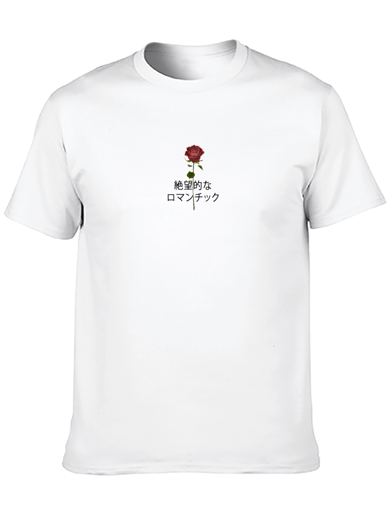 Black Tee with Rose & Japanese Text Design