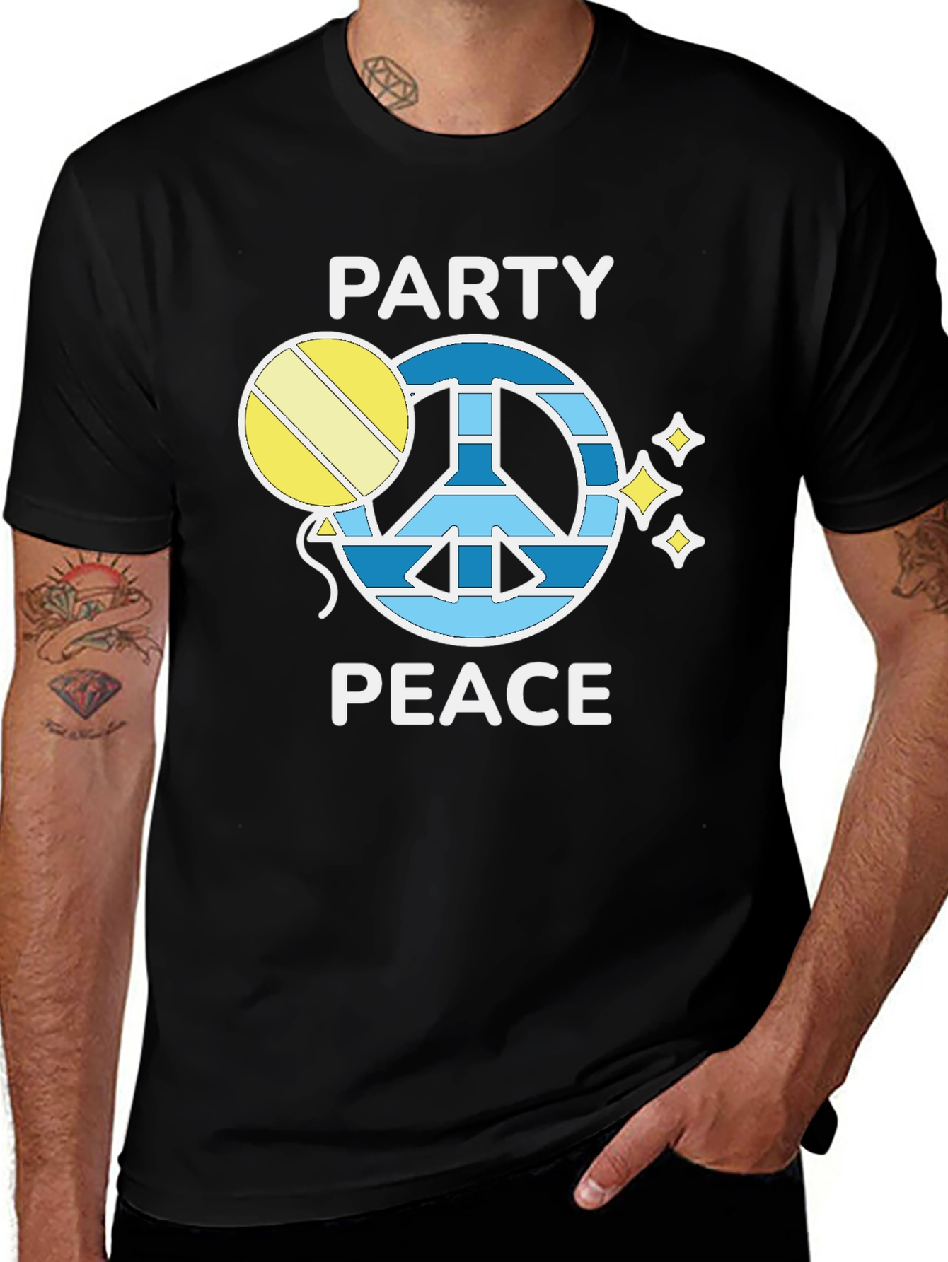 Party Peace T-Shirt - Black Crew Neck
