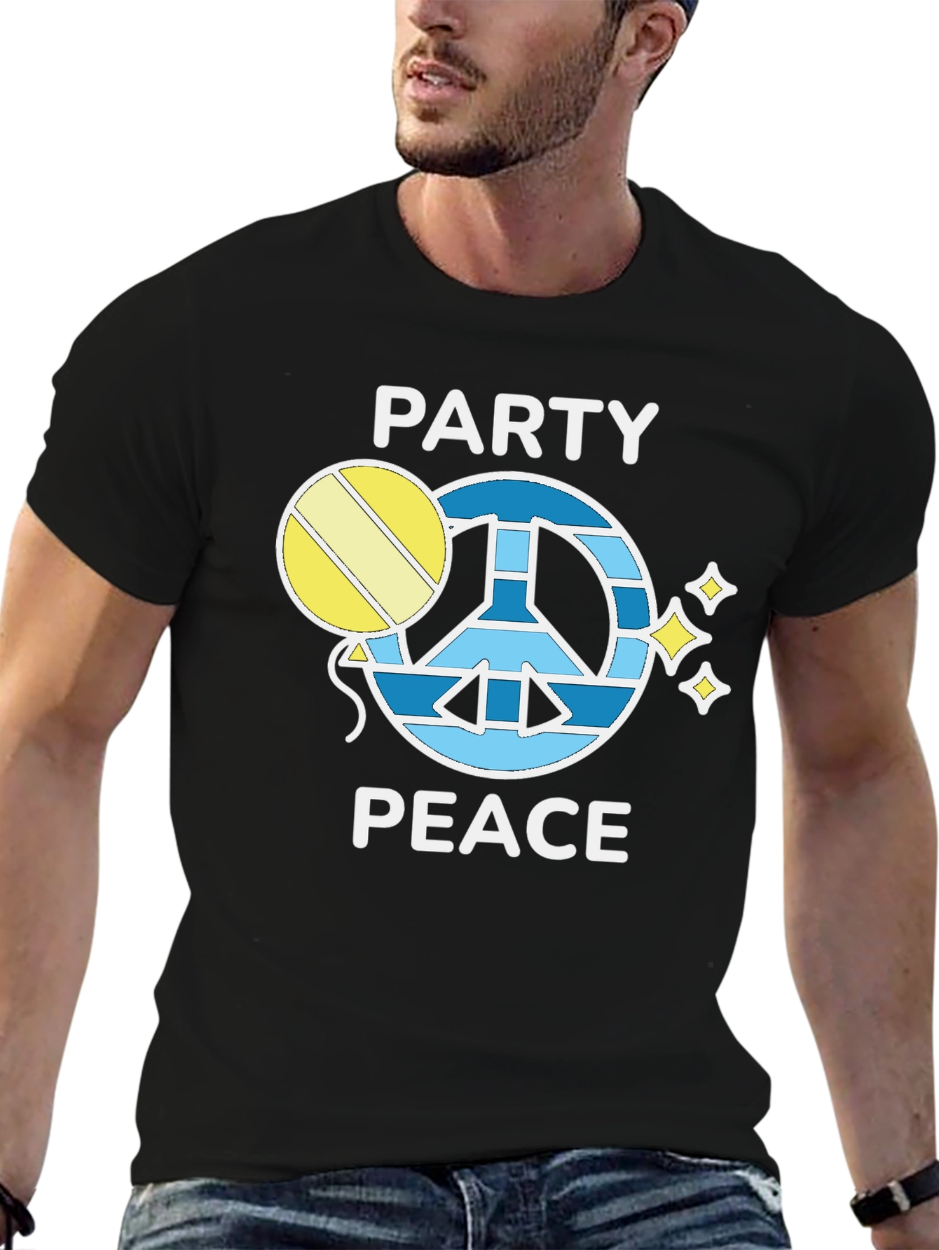 Party Peace T-Shirt - Black Crew Neck