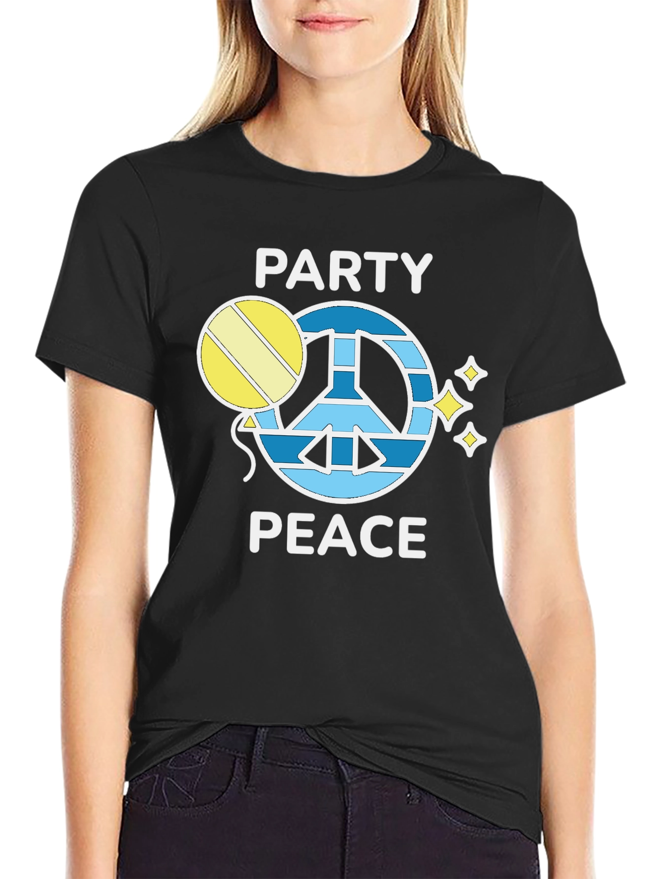 Party Peace T-Shirt - Black Crew Neck