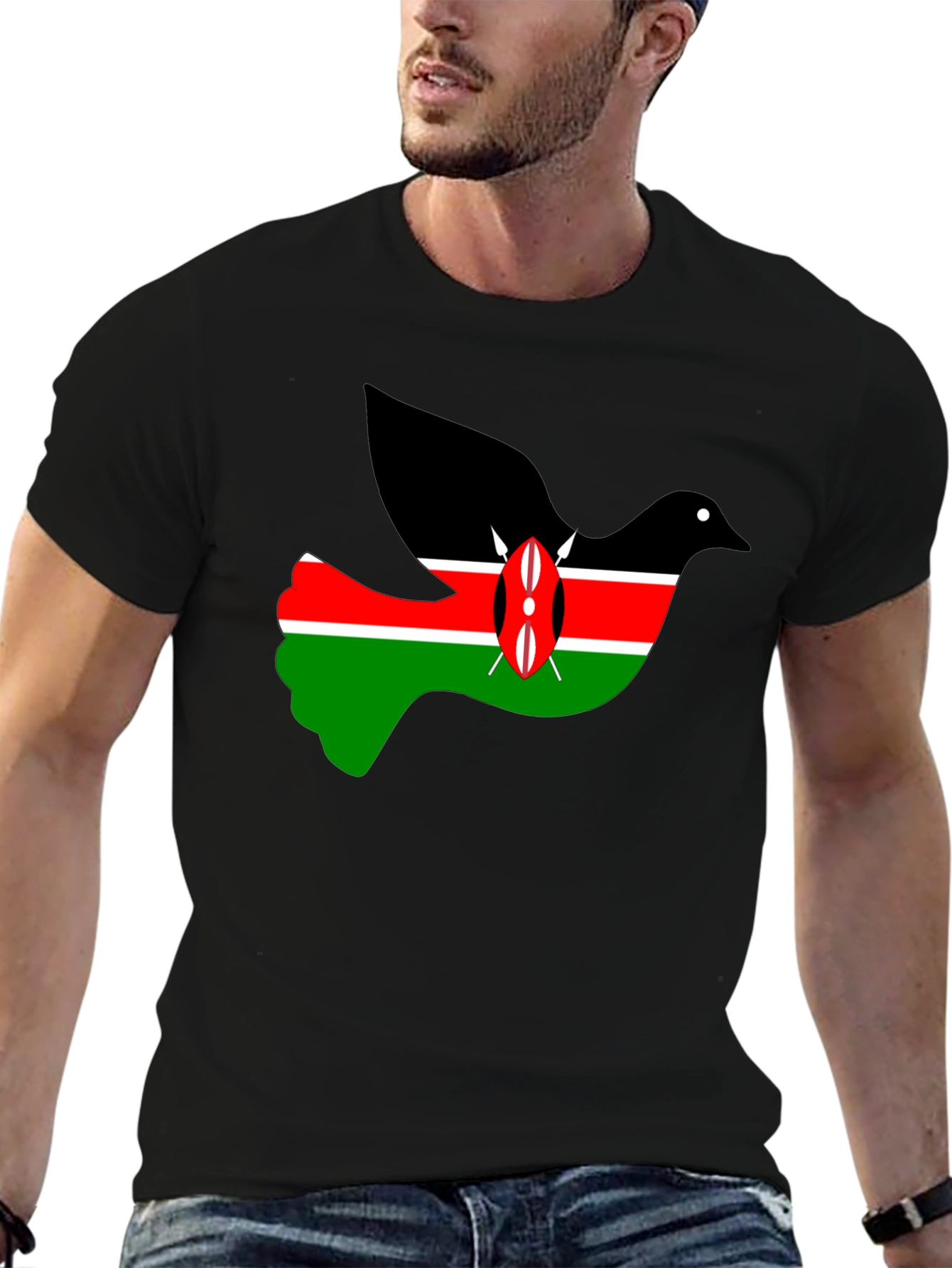 Kenya Flag Dove Graphic Tee - Black