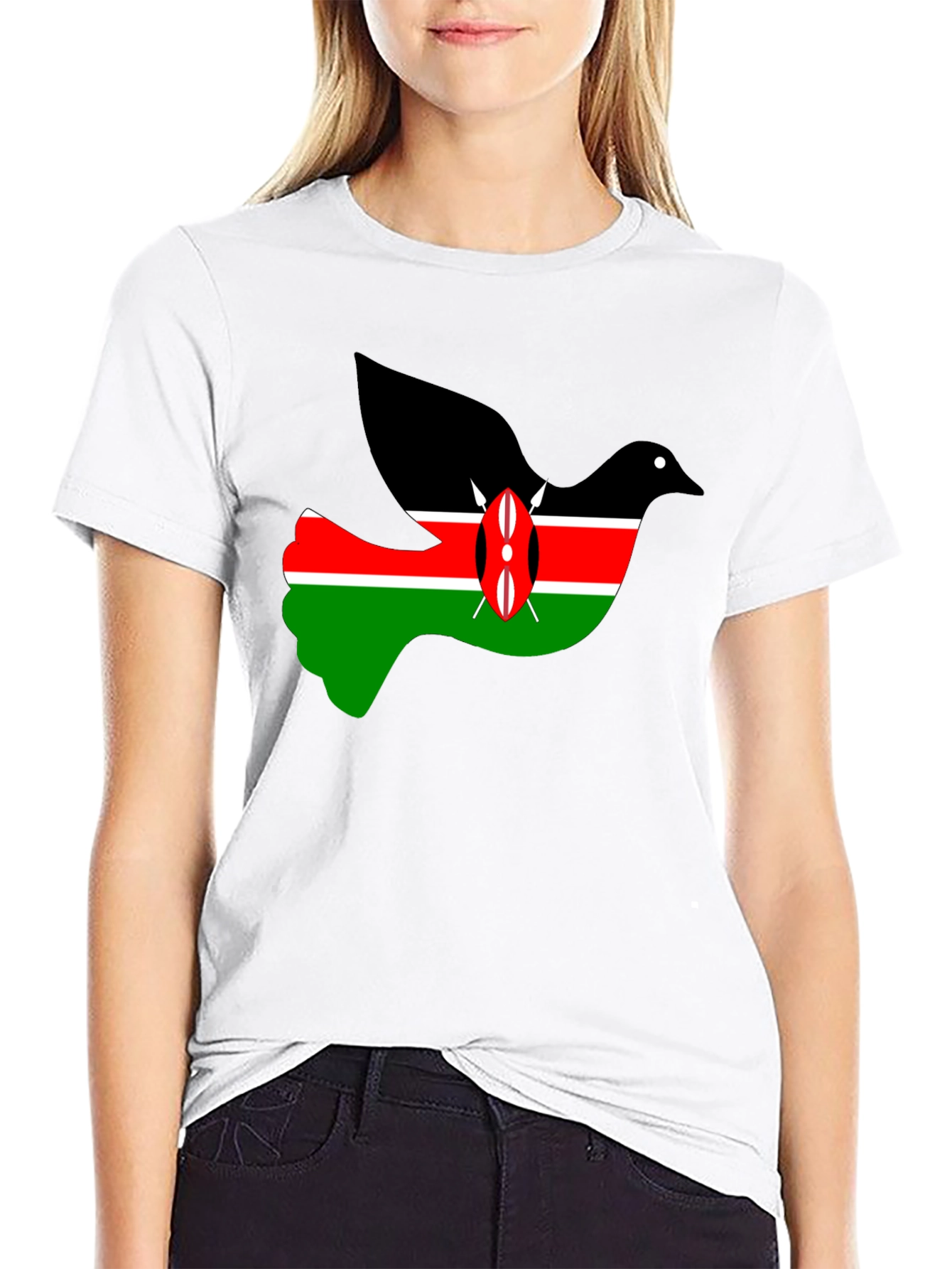 Kenya Flag Dove Graphic Tee - Black