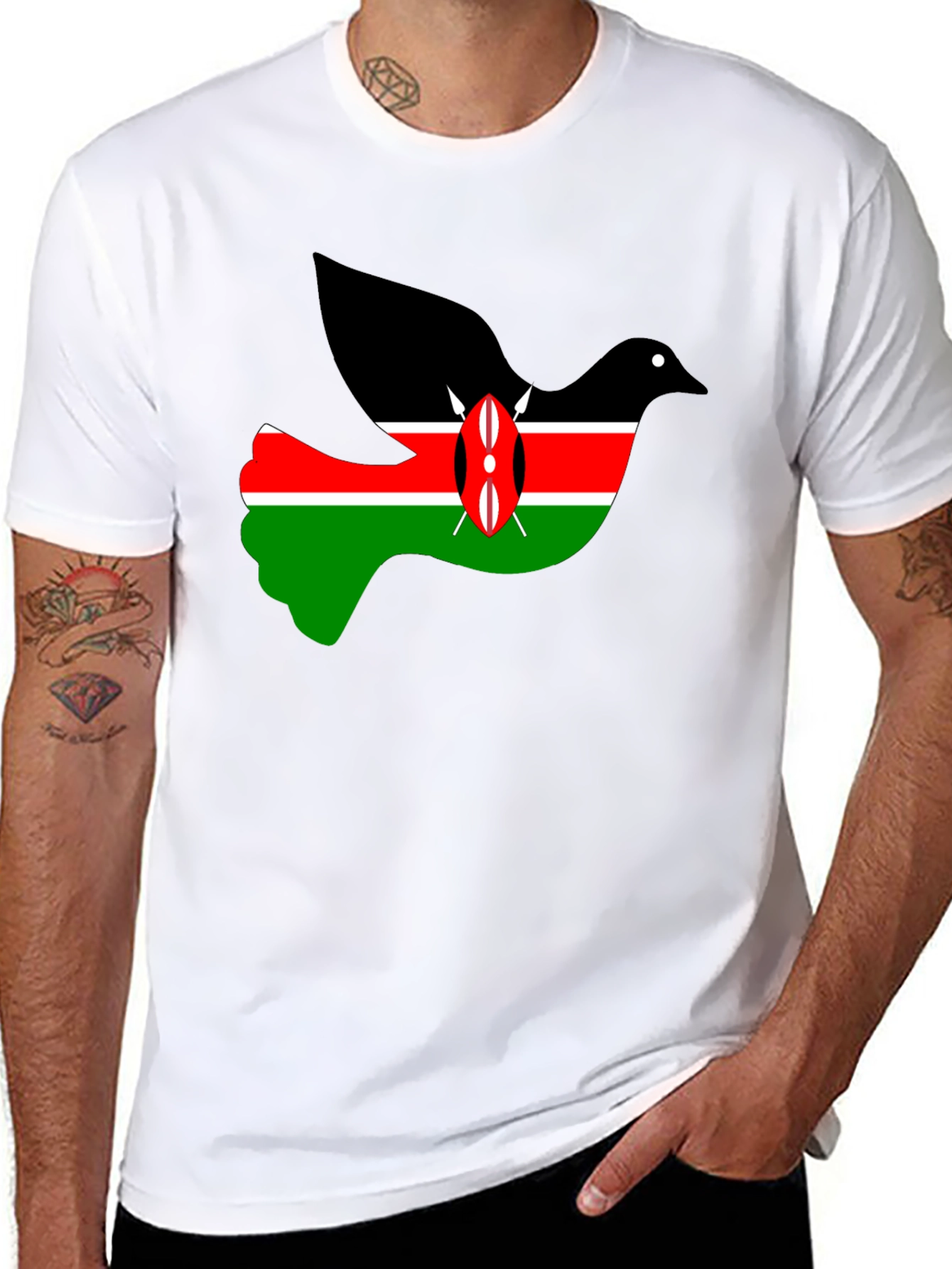 Kenya Flag Dove Graphic Tee - Black