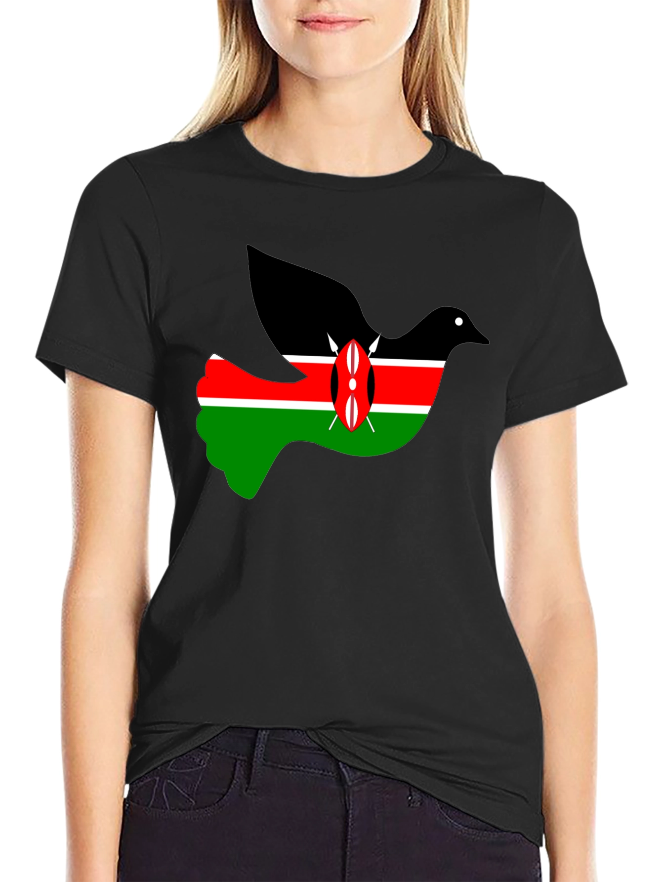 Kenya Flag Dove Graphic Tee - Black