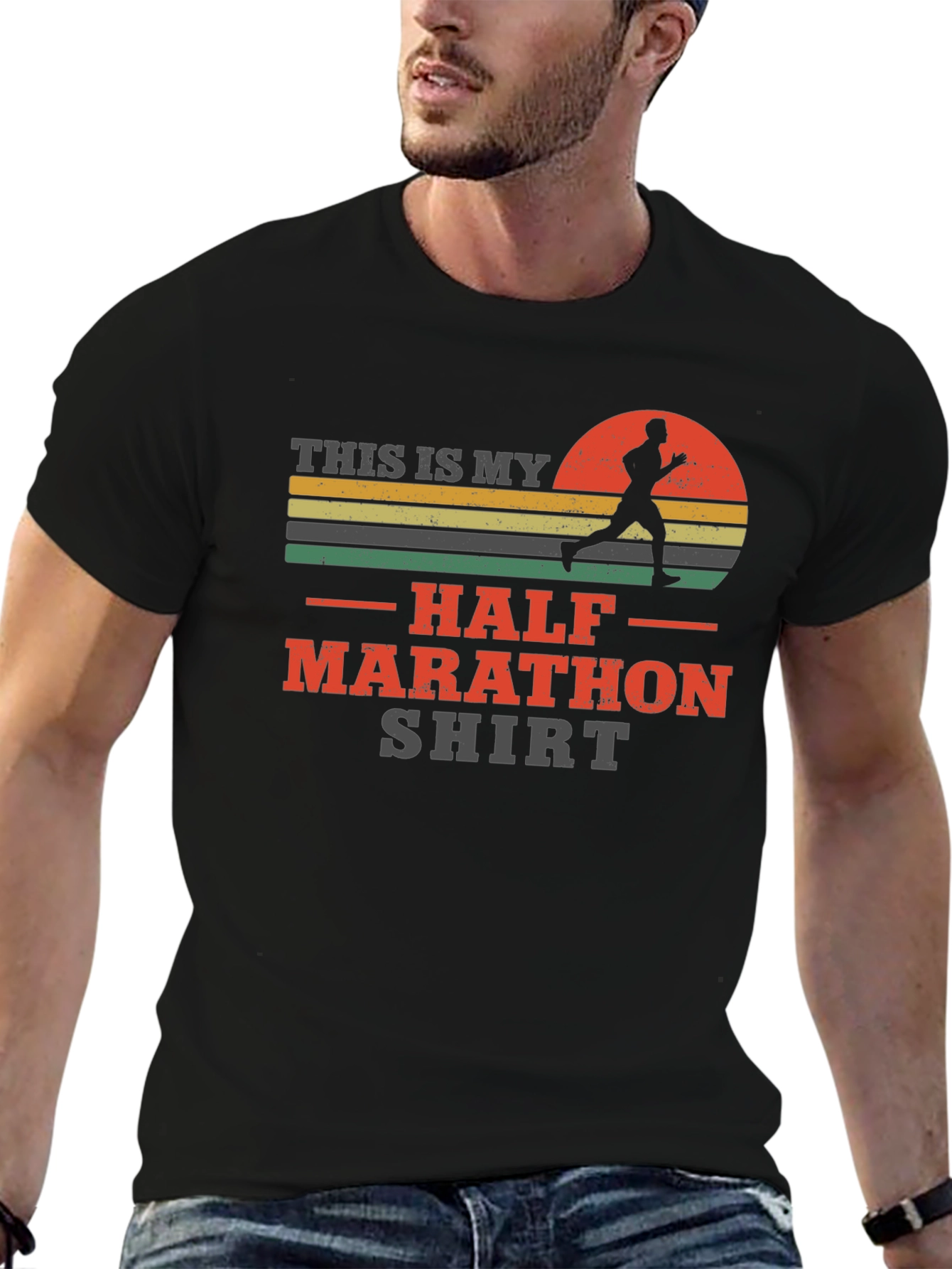 Half Marathon Runner T-Shirt - Mens Black Graphic Tee
