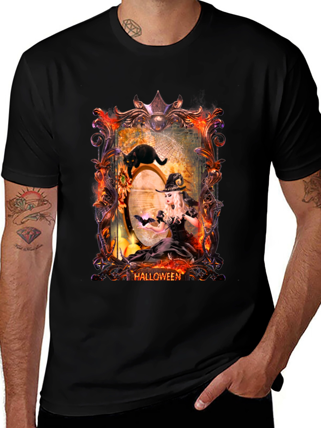 Halloween Witch & Cat T-Shirt