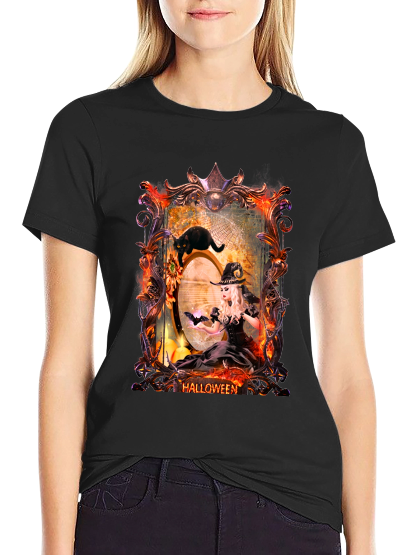 Halloween Witch & Cat T-Shirt