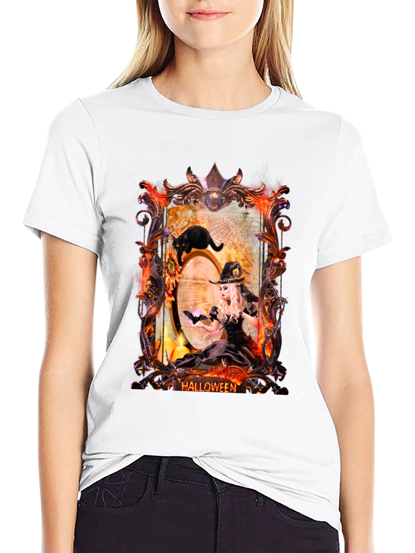 Halloween Witch & Cat T-Shirt