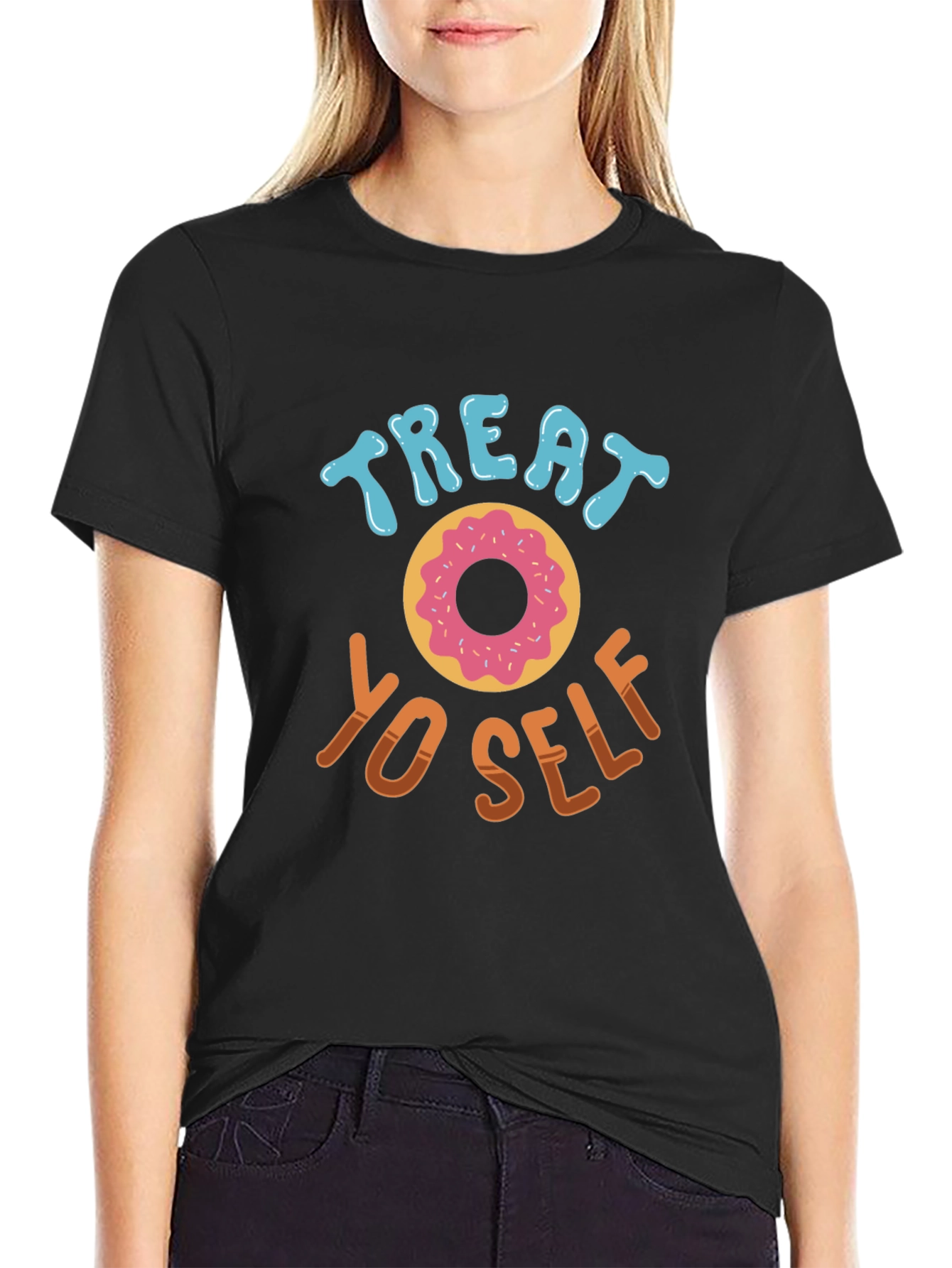 Treat Yo Self Doughnut T-Shirt - Black Casual Tee