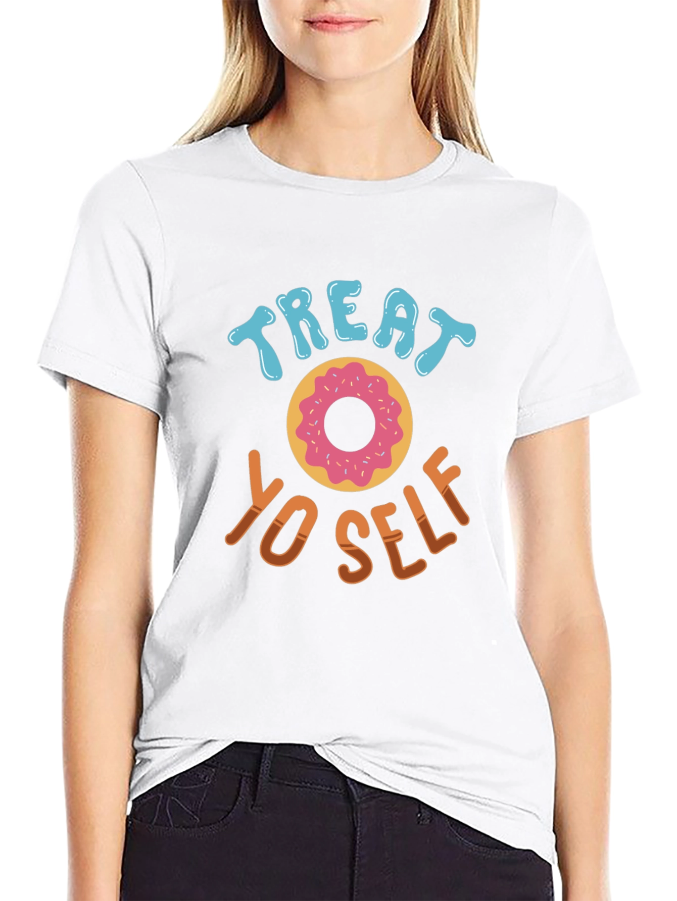 Treat Yo Self Doughnut T-Shirt - Black Casual Tee