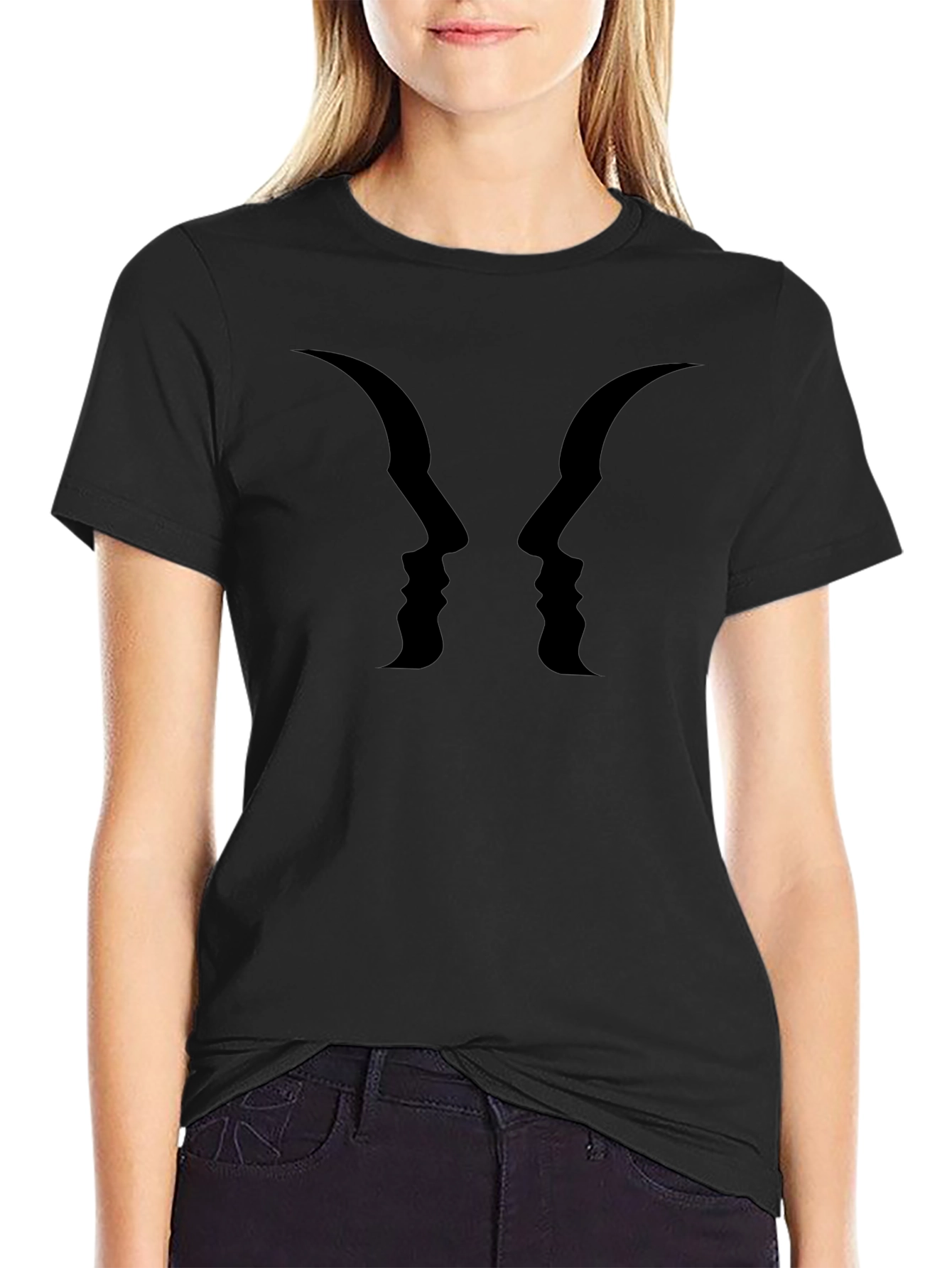 Optical Illusion Faces Graphic Tee - Black