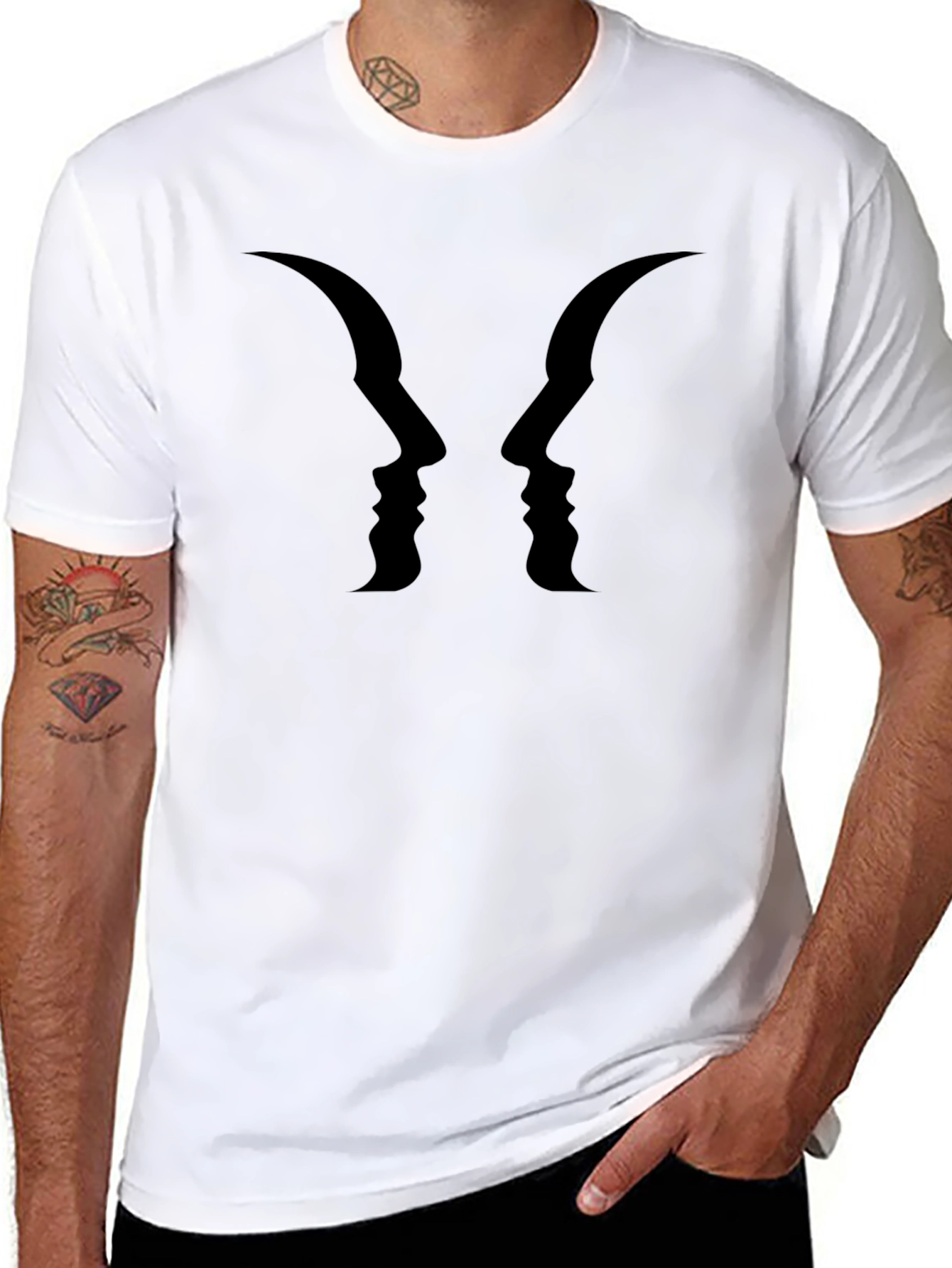 Optical Illusion Faces Graphic Tee - Black