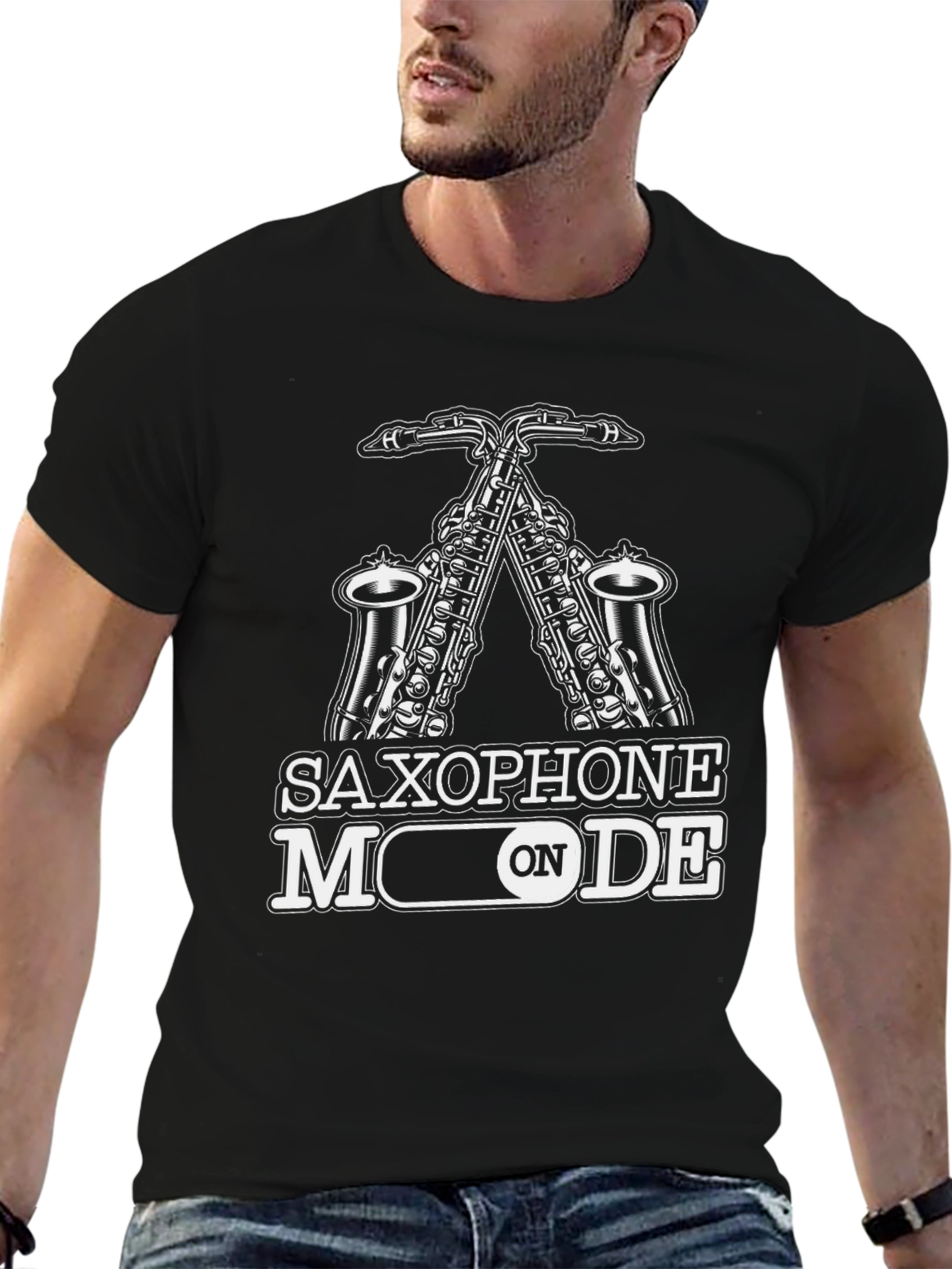 Saxophone Mode On T-Shirt - Black