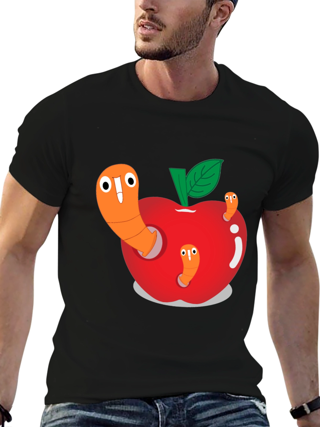 Worm Apple Graphic Tee - Fun Cartoon Shirt