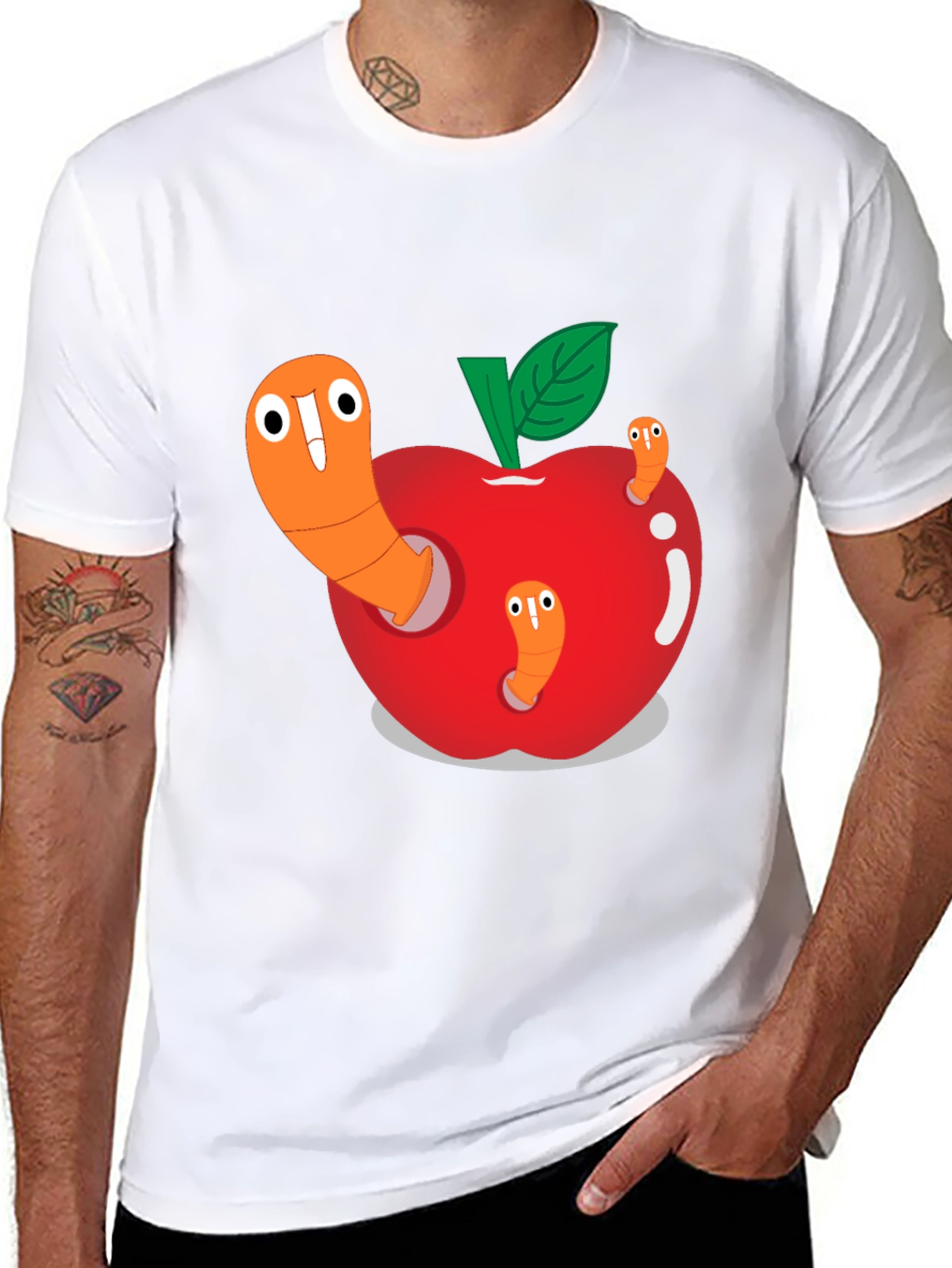 Worm Apple Graphic Tee - Fun Cartoon Shirt