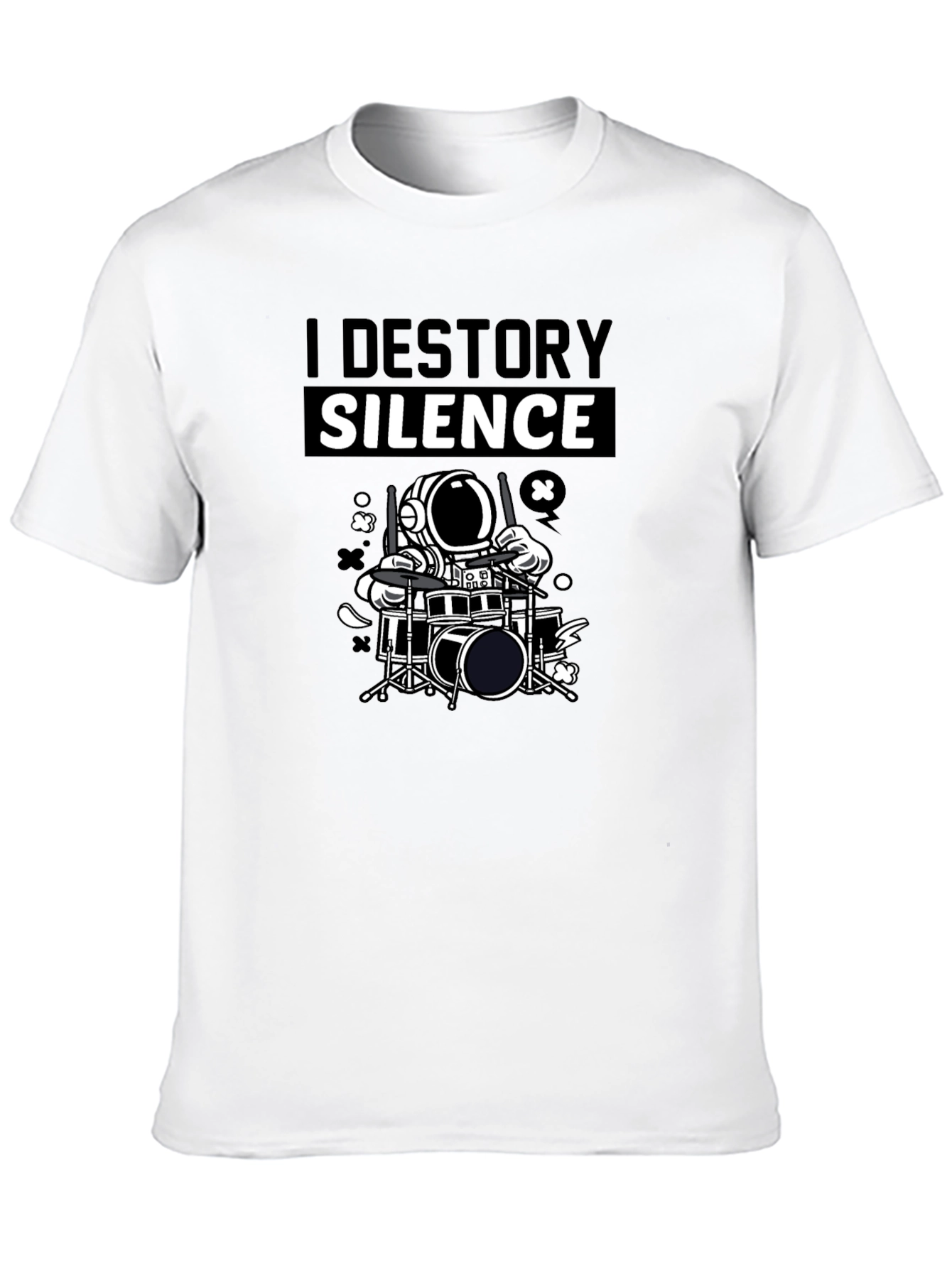 I Destroy Silence Drummer Astronaut Graphic T-Shirt