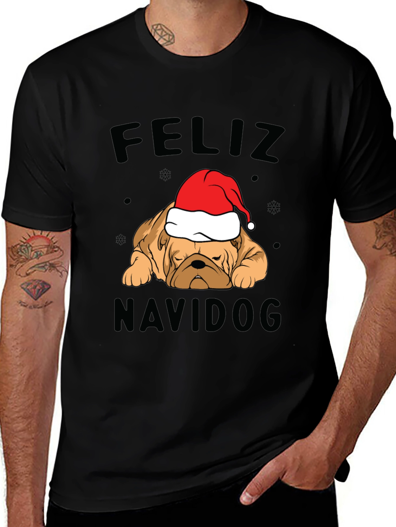 Feliz Navidog Christmas T-Shirt - Bulldog Santa