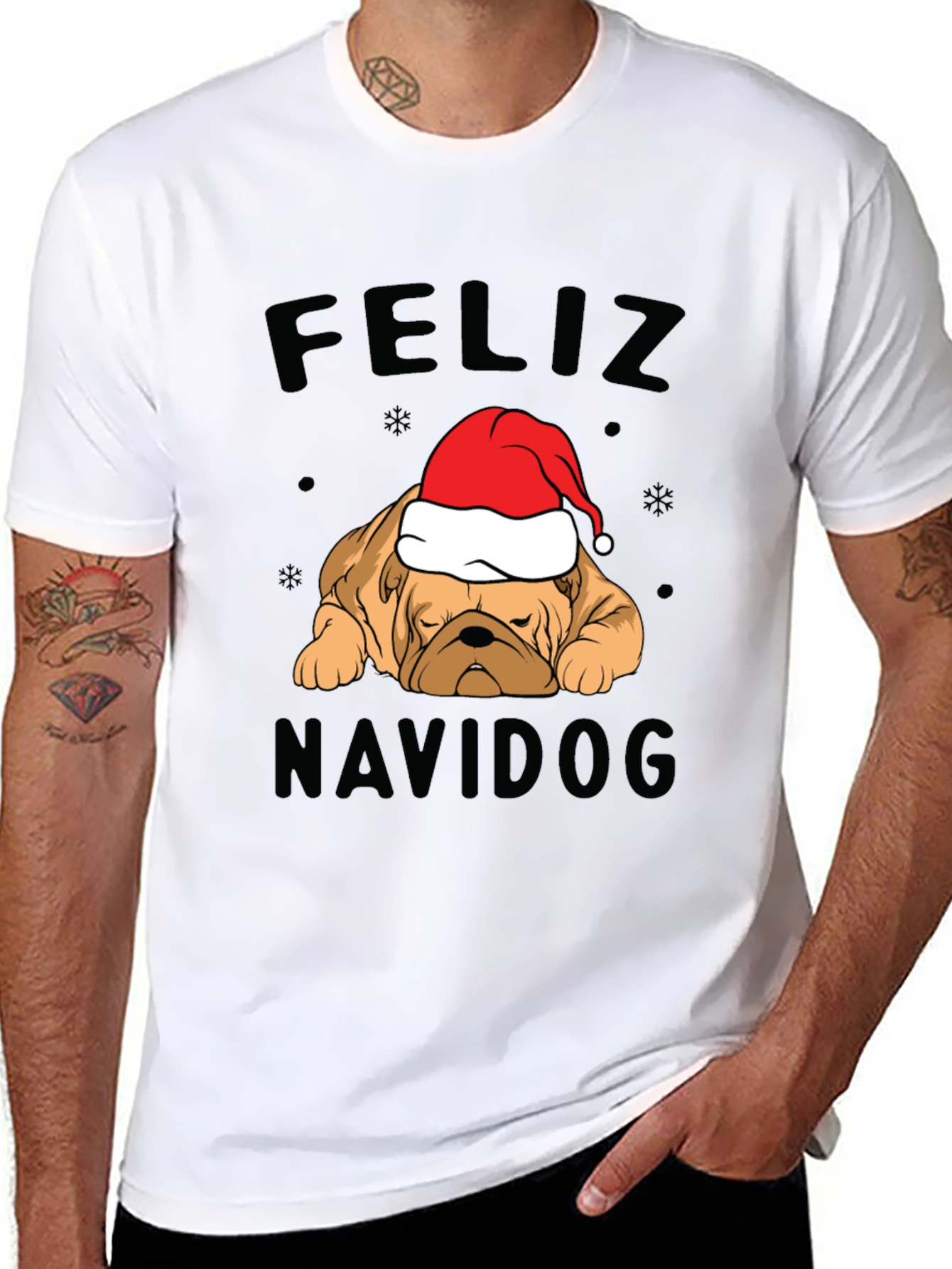 Feliz Navidog Christmas T-Shirt - Bulldog Santa