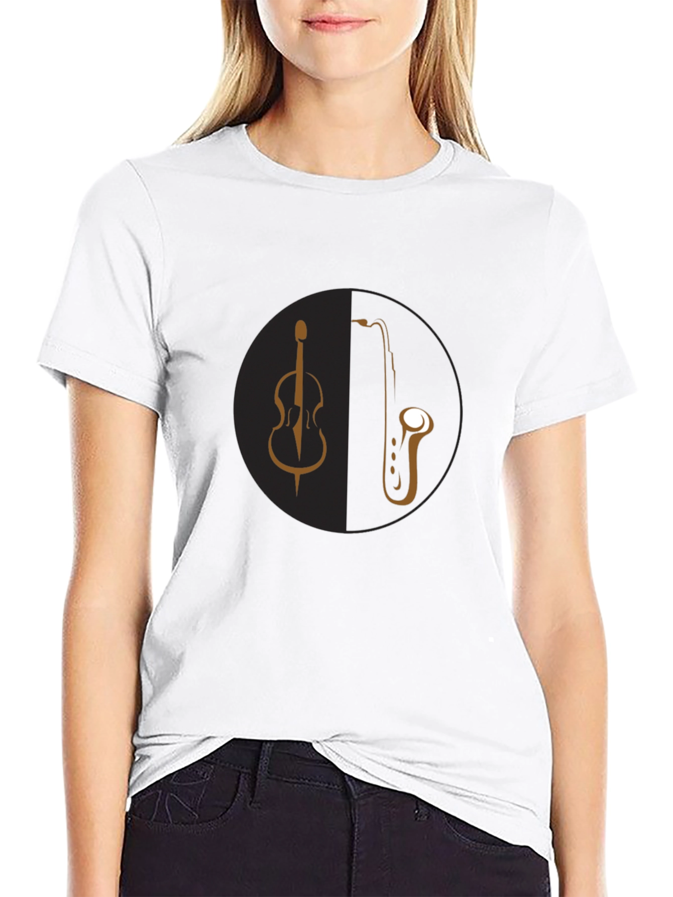 Music Lovers Tee: Bass & Saxophone Black T-Shirt
