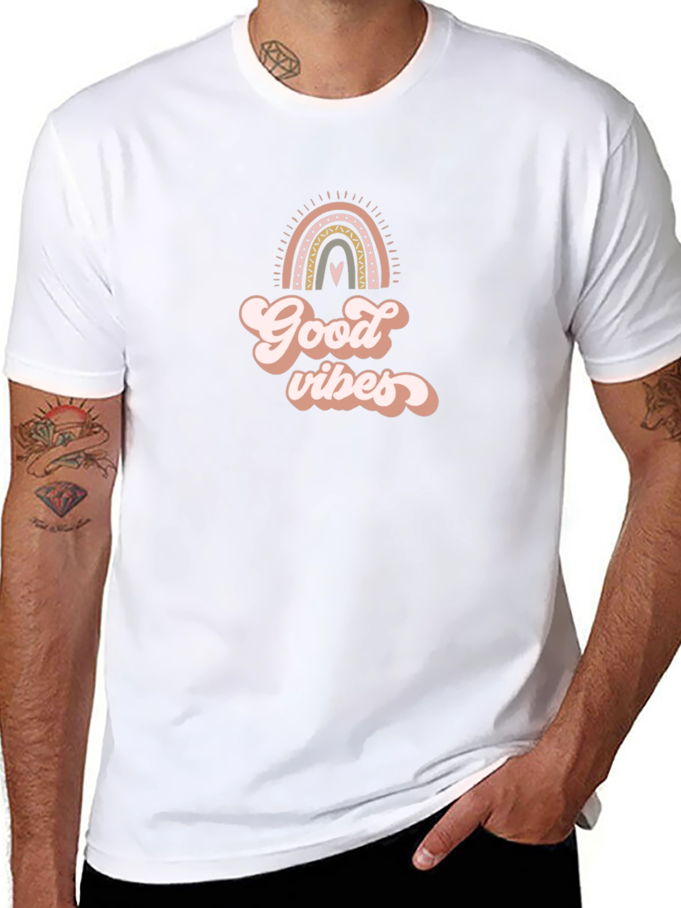 Good Vibes Rainbow Graphic Tee - Soft Black T-Shirt