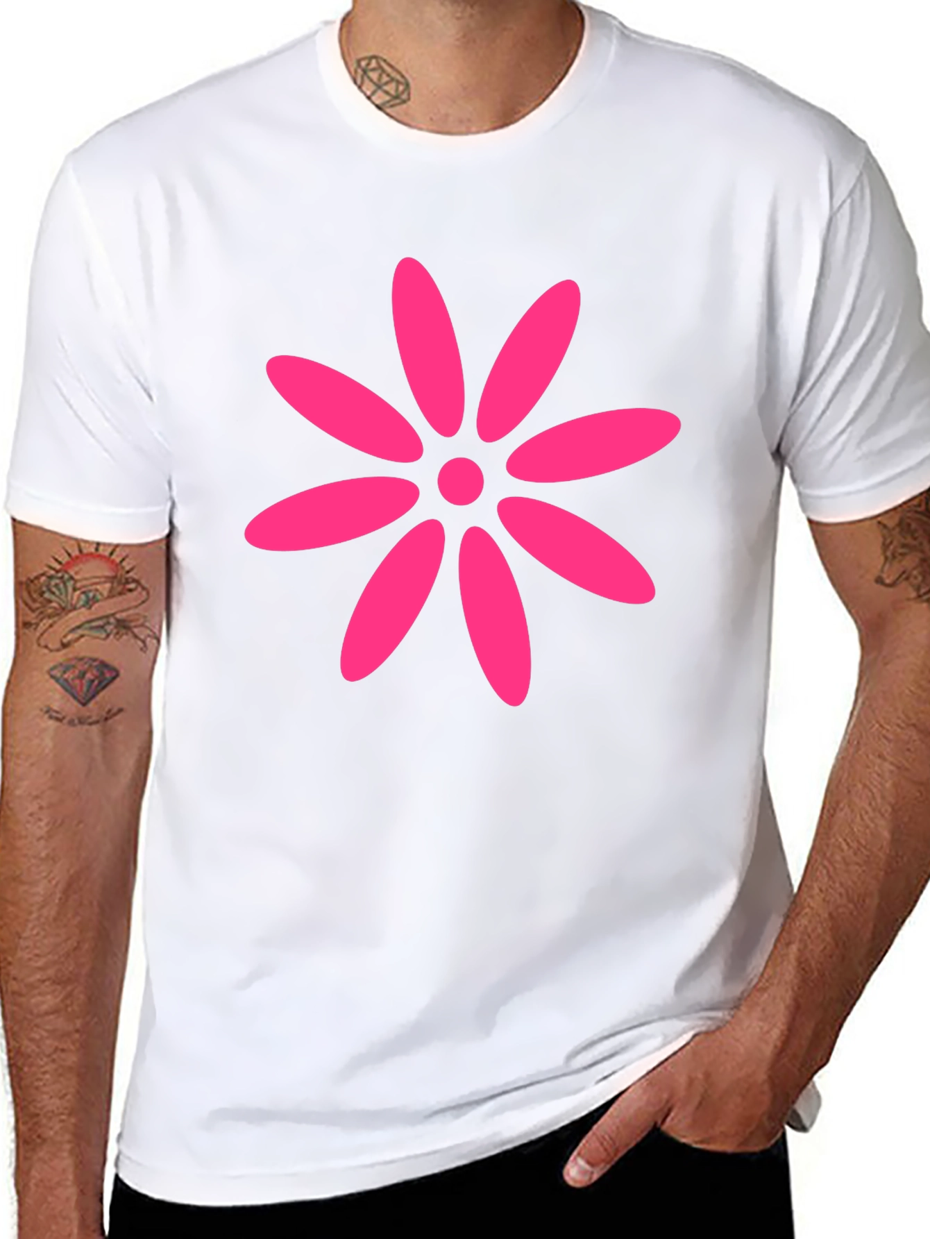 Black T-Shirt with Pink Flower Graphic