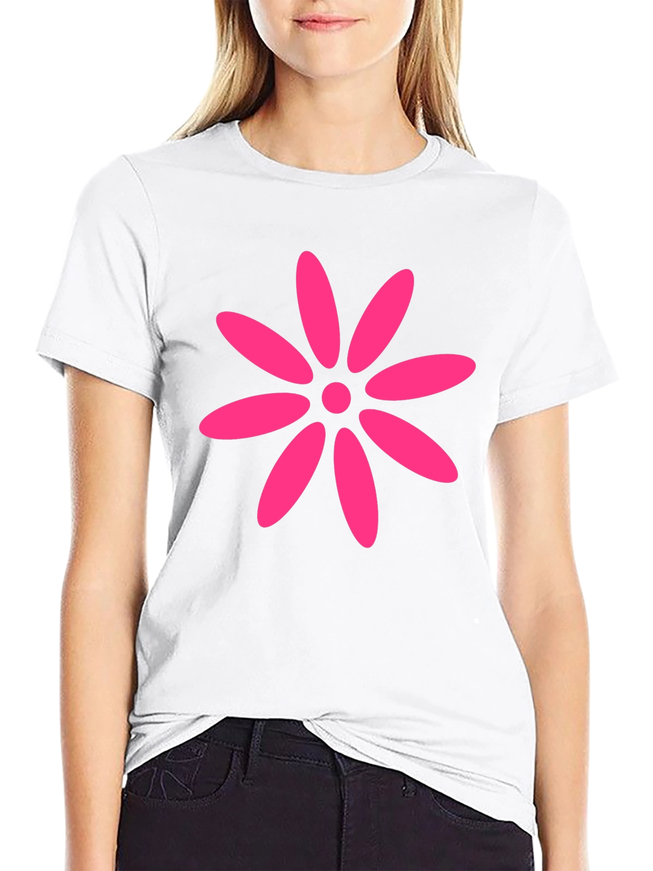 Black T-Shirt with Pink Flower Graphic