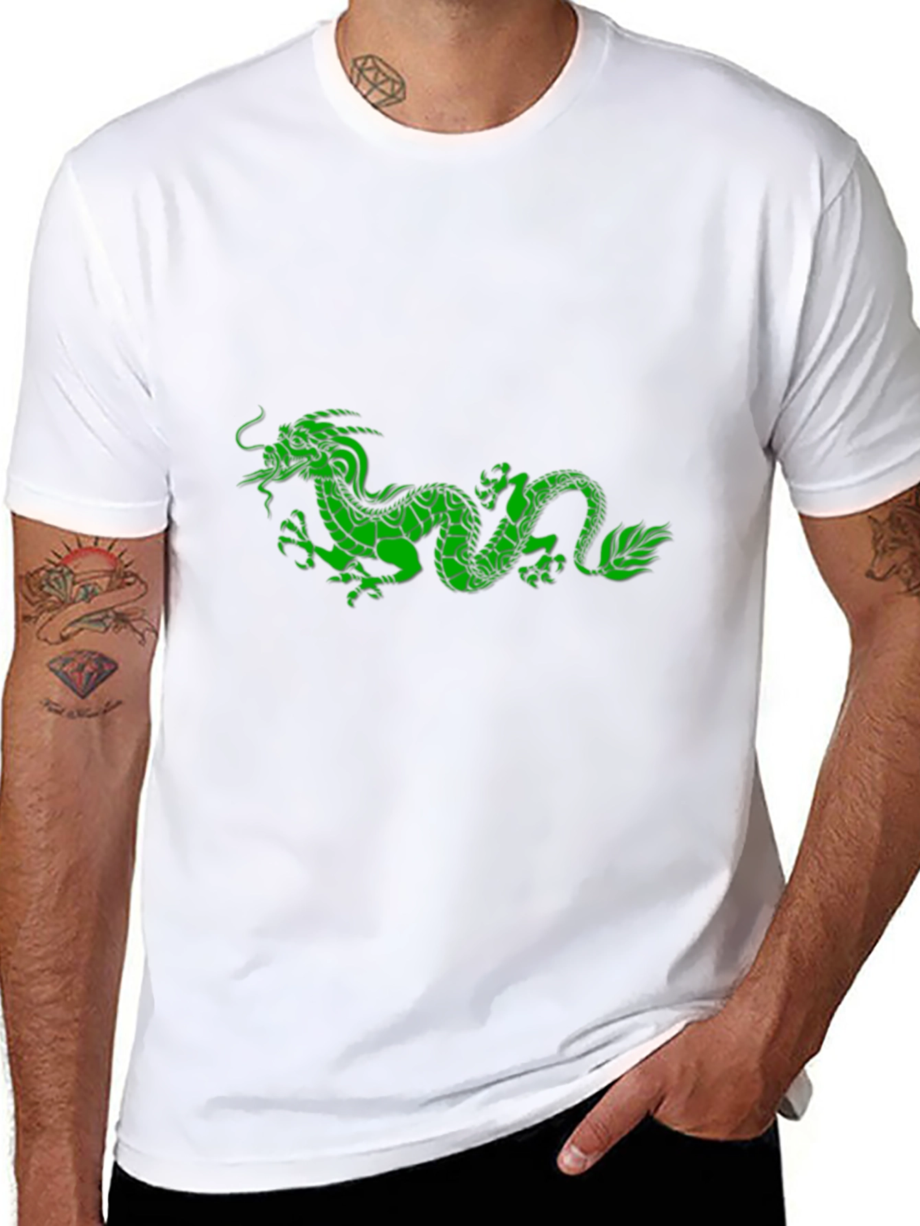 Black T-Shirt with Green Dragon Design
