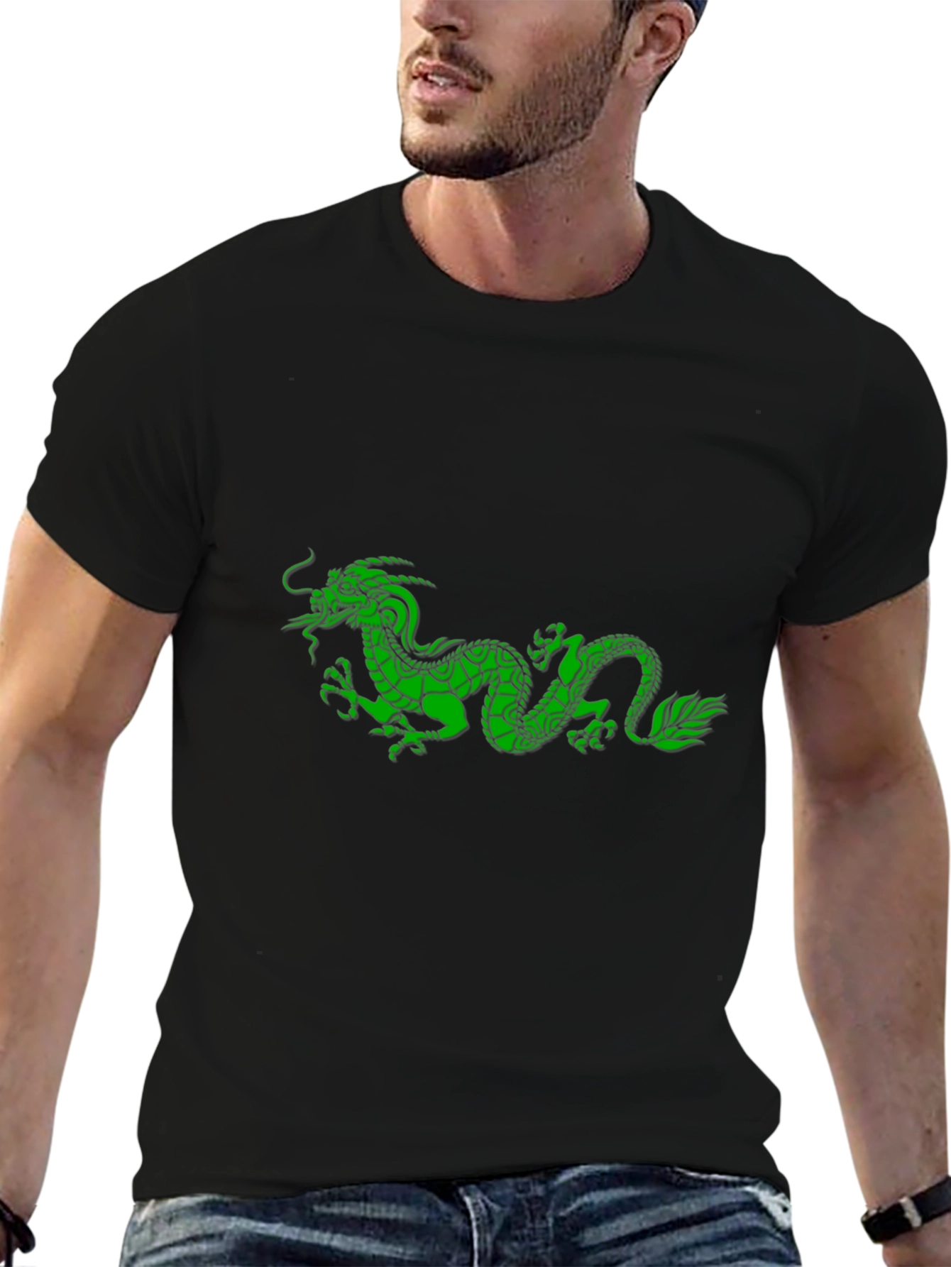 Black T-Shirt with Green Dragon Design