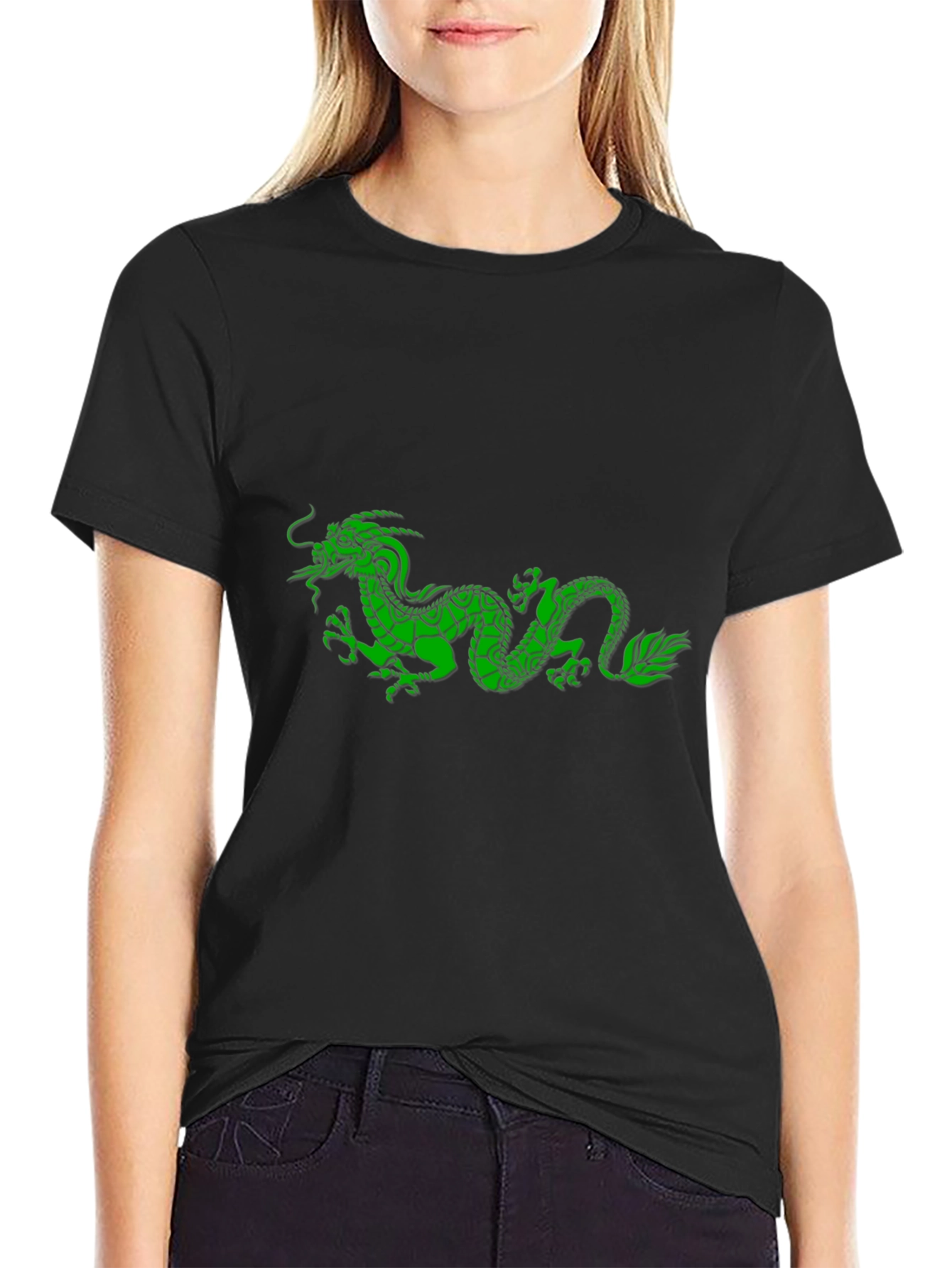 Black T-Shirt with Green Dragon Design
