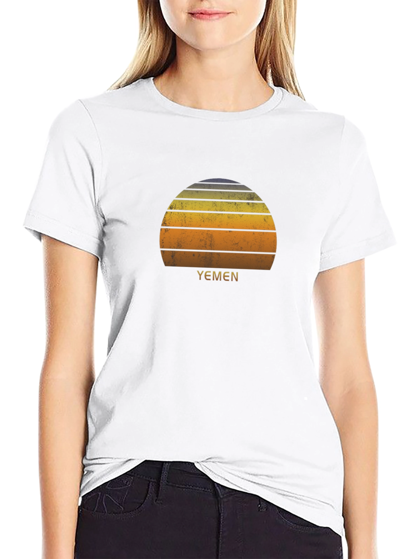 Yemen Retro Sunset Black T-Shirt