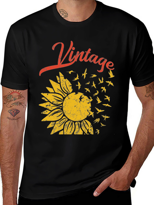 Vintage Sunflower Graphic Black T-Shirt