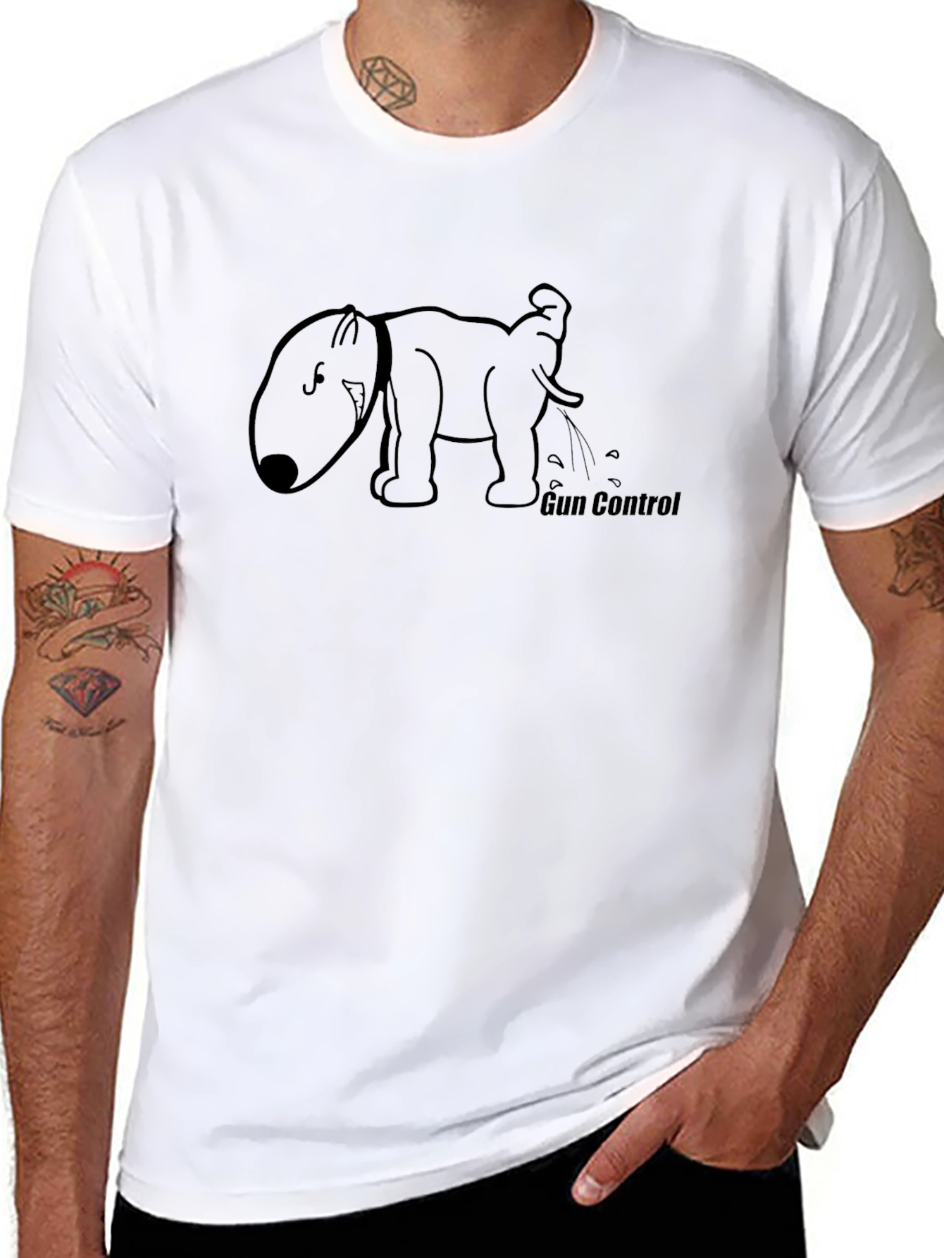 Gun Control Humor T-Shirt - Dog Pissing Design