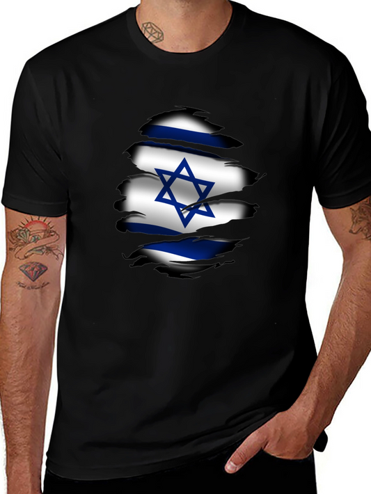 Israel Flag Ripped Graphic T-Shirt - Black