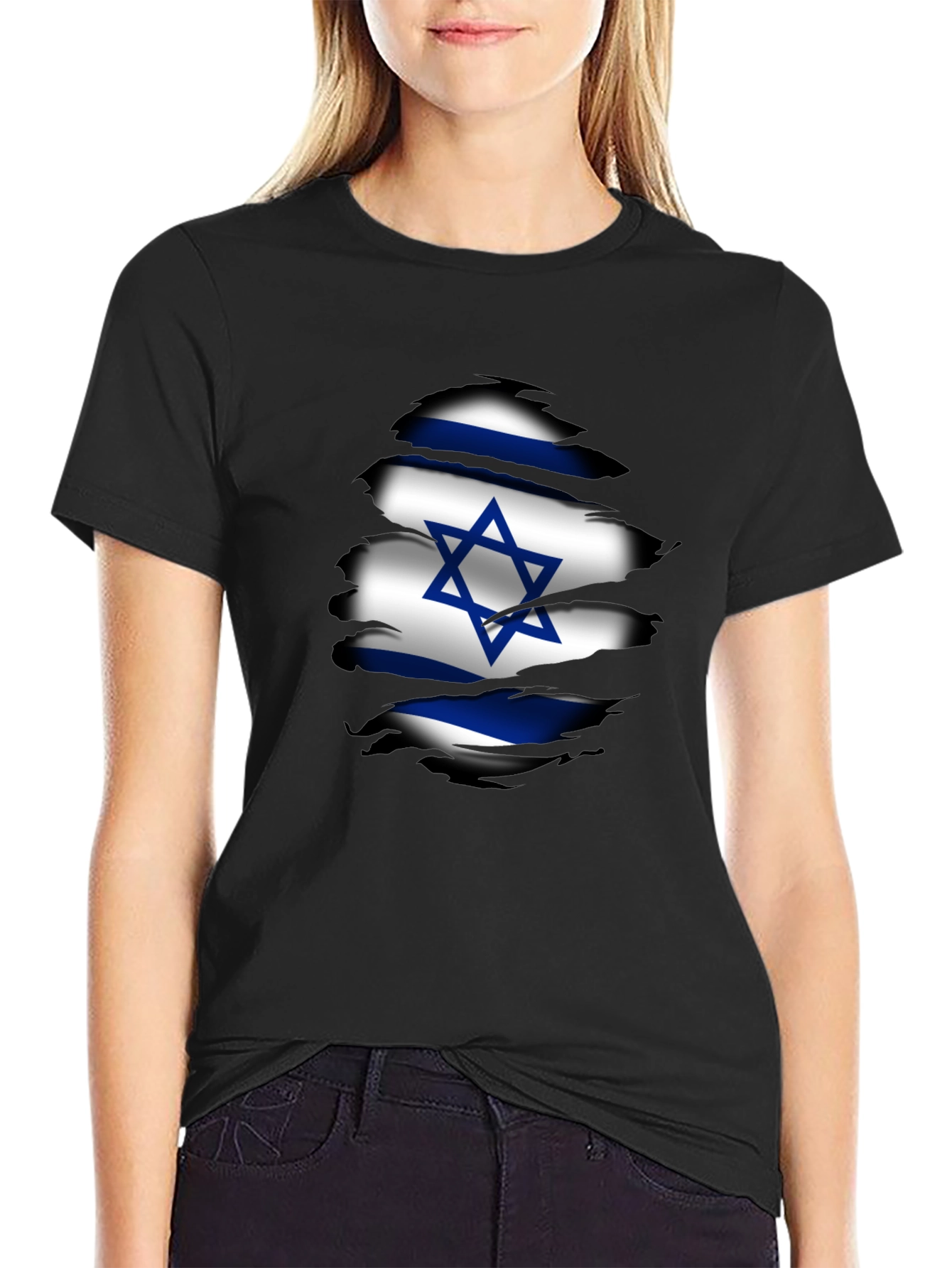 Israel Flag Ripped Graphic T-Shirt - Black