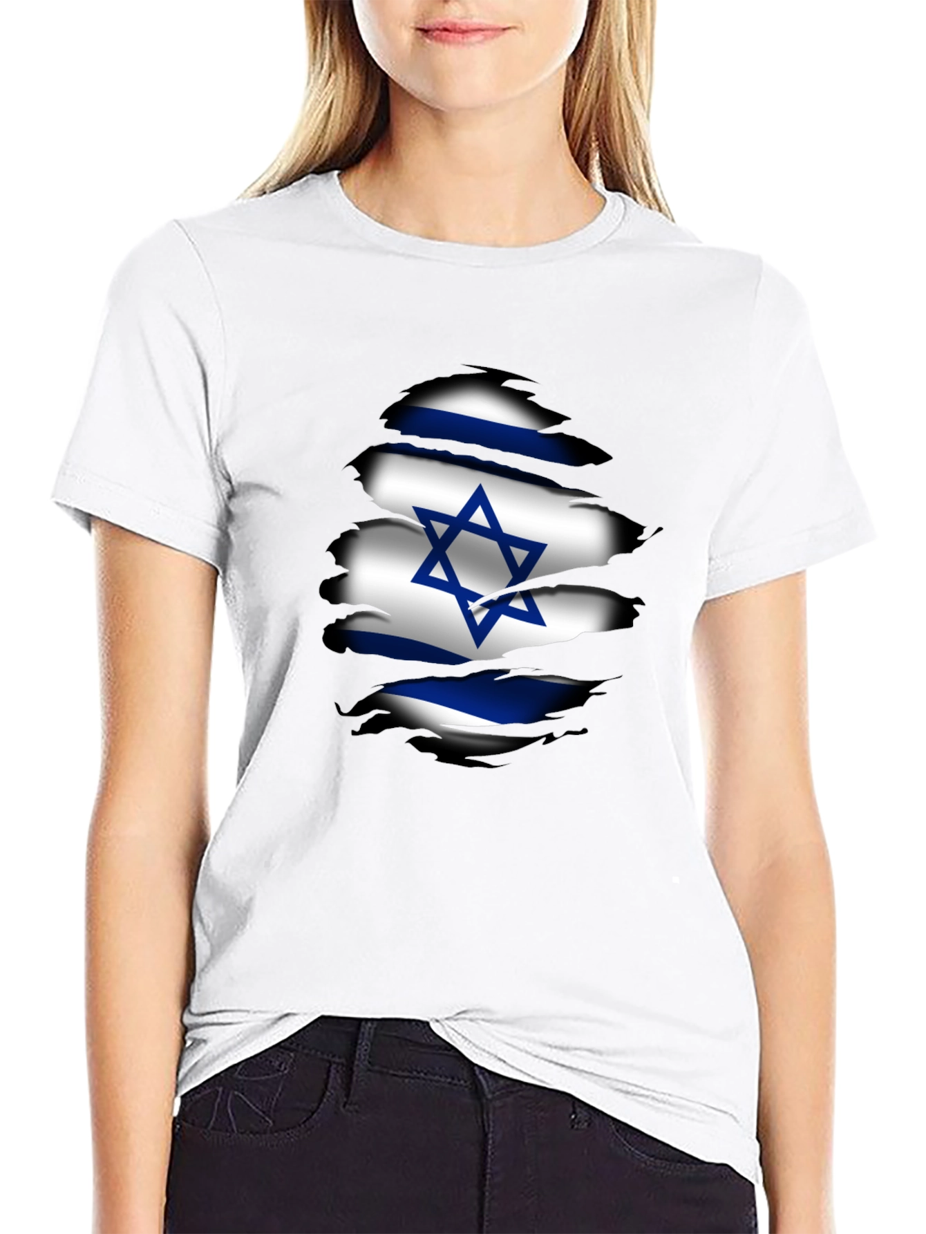 Israel Flag Ripped Graphic T-Shirt - Black