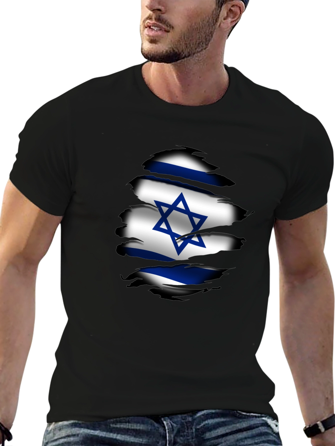 Israel Flag Ripped Graphic T-Shirt - Black