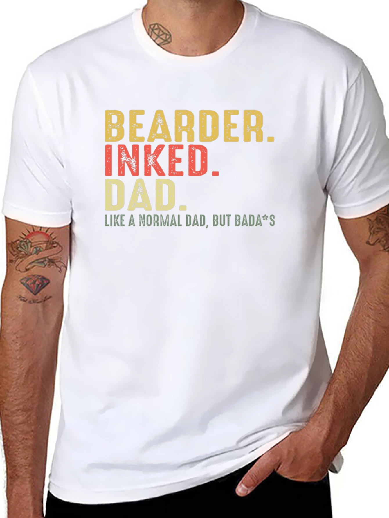 Bearded Inked Dad T-Shirt - Badass Father Tee